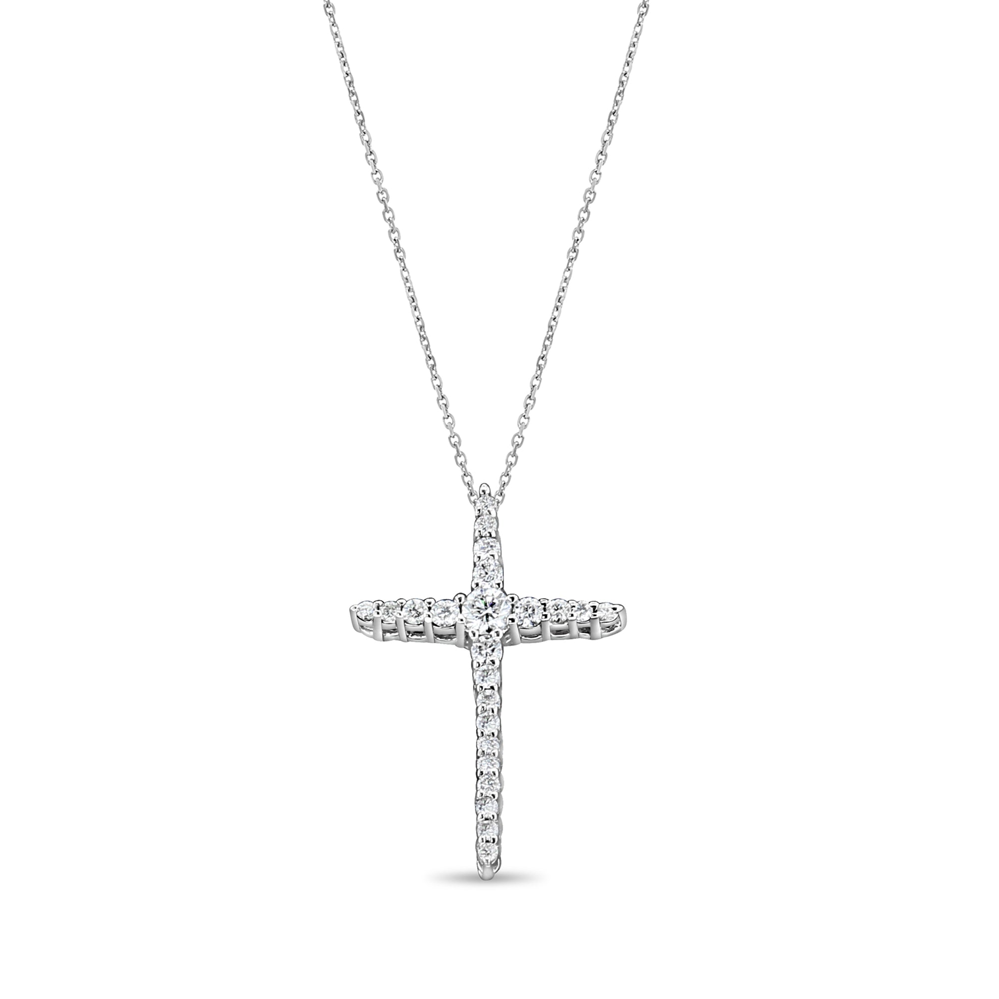 0.86cttw Tapered Diamond Cross Pendant in 14K White Gold - Elegant Religious Jewelry for Women, Perfect for Gifts, Weddings & Everyday Wear