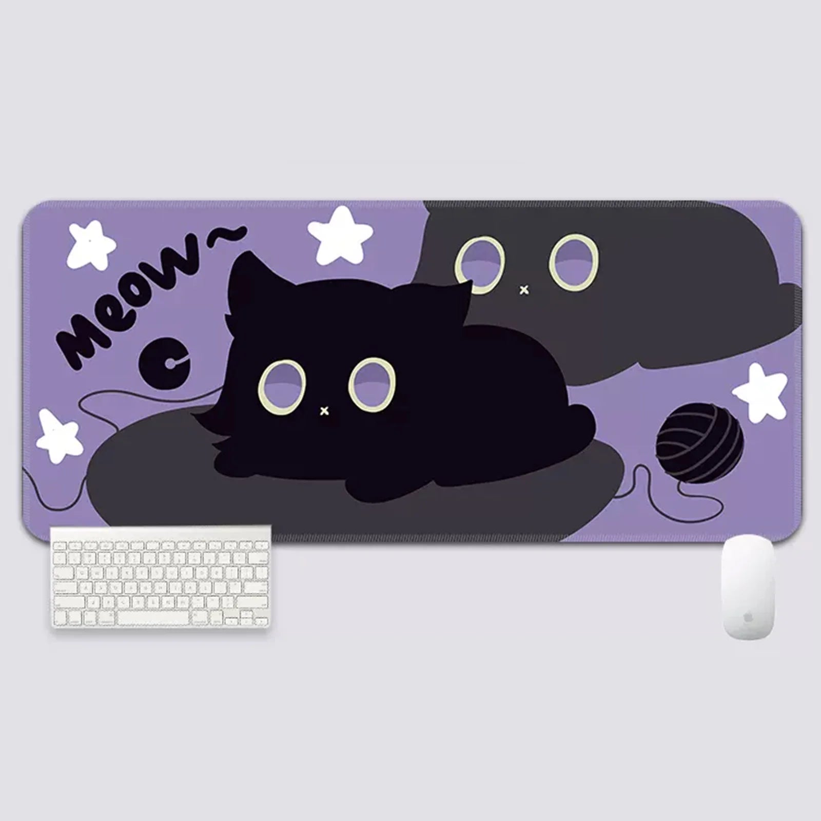 YUZNII Oversized Cartoon Kitten Mouse Pad - Non-Slip Gaming Desk Mat with Cute Cat Design, Large Extended Mousepad for Computer, Laptop, Office & Home Workspace (35.4x15.7 Inches) - Perfect for Work, Gaming & Study