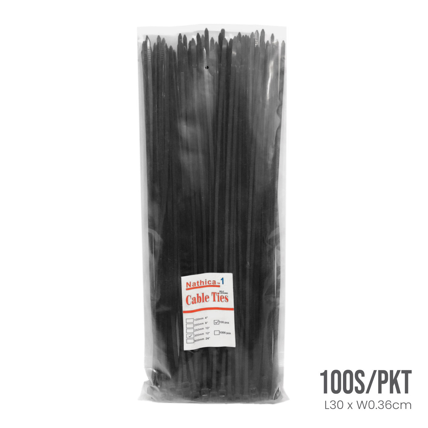 Heavy Duty 3.6x300mm Black Cable Ties (100 Pack) - HFH5094B - Secure Wires, Organize Cables for Home & Office Use
