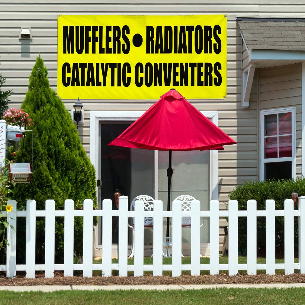 60x144 Inches Heavy-Duty Vinyl Banner - Weatherproof, Industrial & Outdoor Use with 10 Grommets (Yellow) - Perfect for Automotive Mufflers, Radiators, Catalytic Converters & Yard Signs - Multiple Sizes Available for Business, Construction & Event Signage