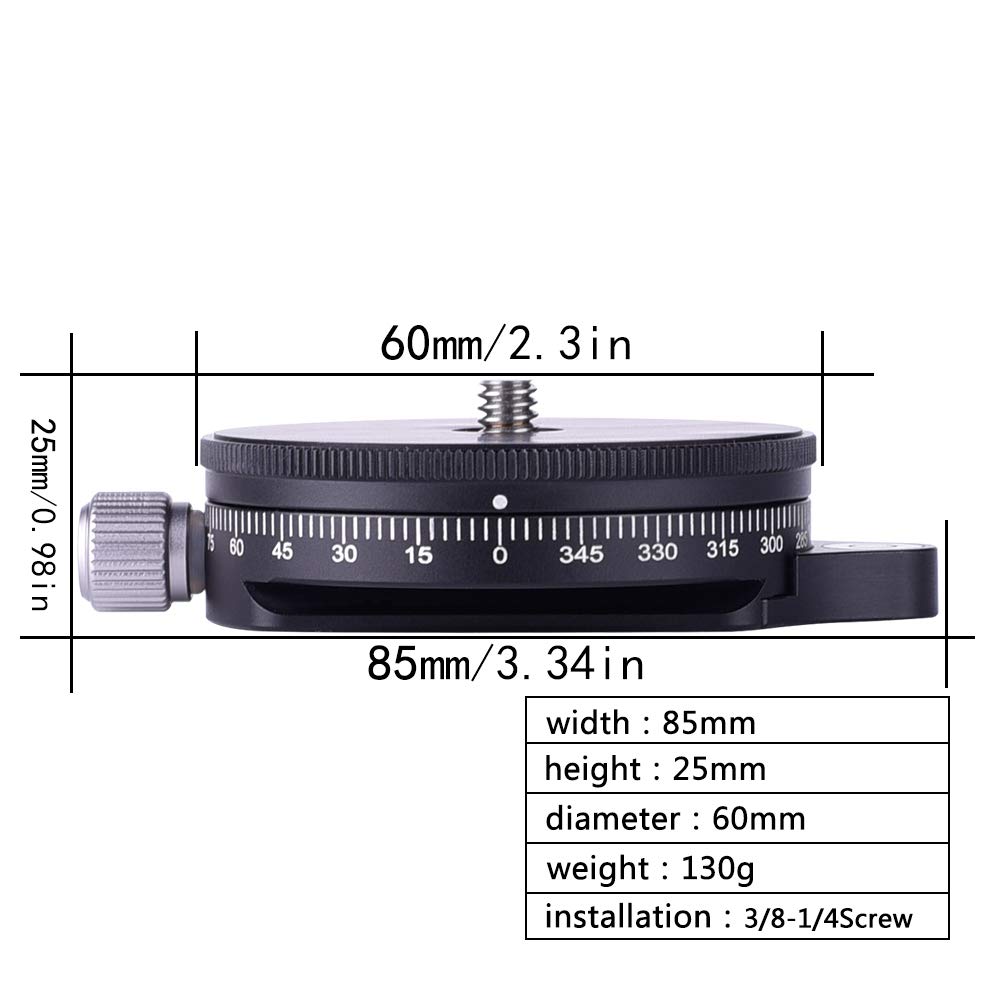 **Panoramic Panning Base with Arca Swiss Plate - 360° Rotating Aluminum Alloy Tripod Head for DSLR Cameras - 3/8