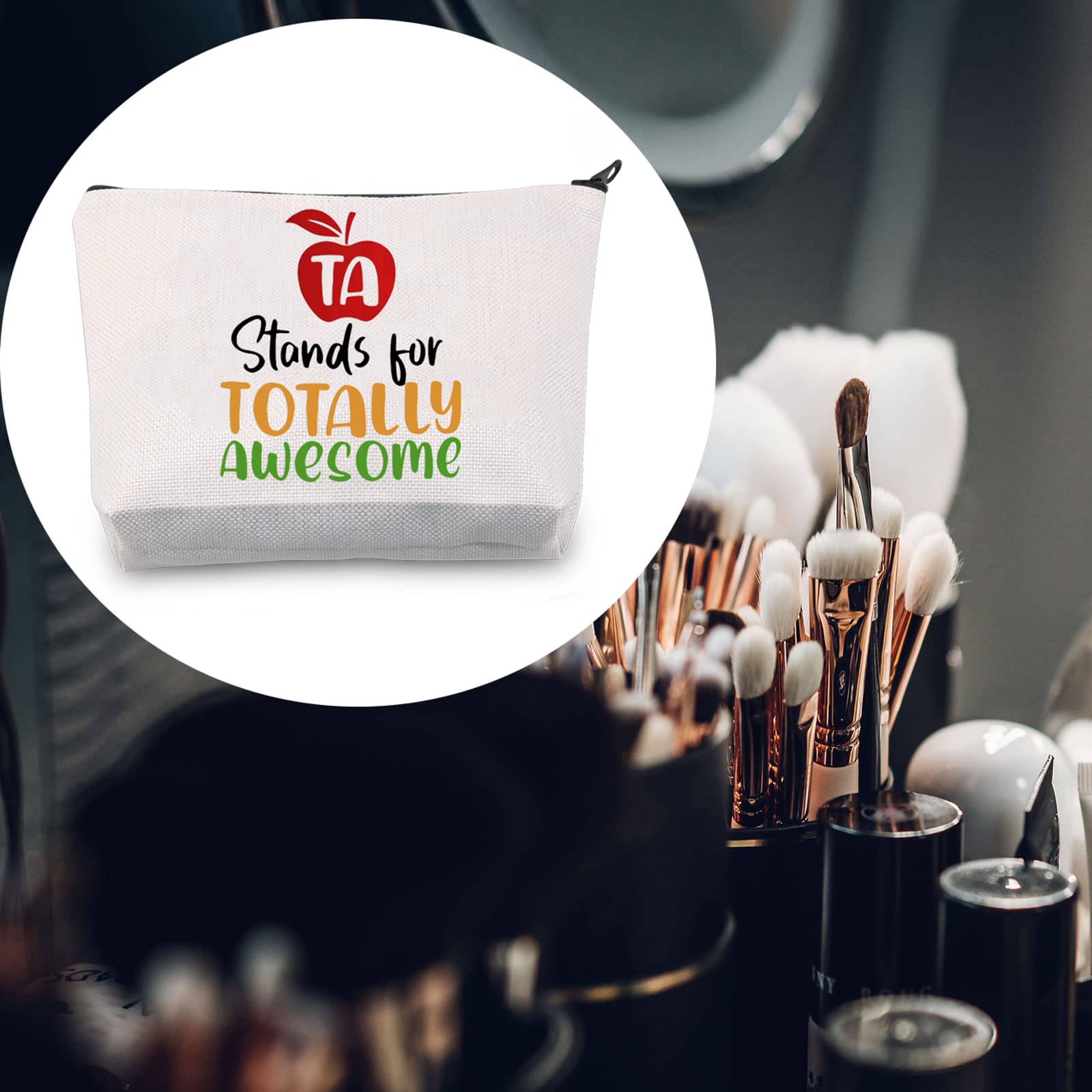 LEVLO Totally Awesome TA Makeup Bag - Perfect Teacher Assistant Gift for End of Term, Appreciation & Thank You - Cute Cosmetic Pouch for School, Work & Travel