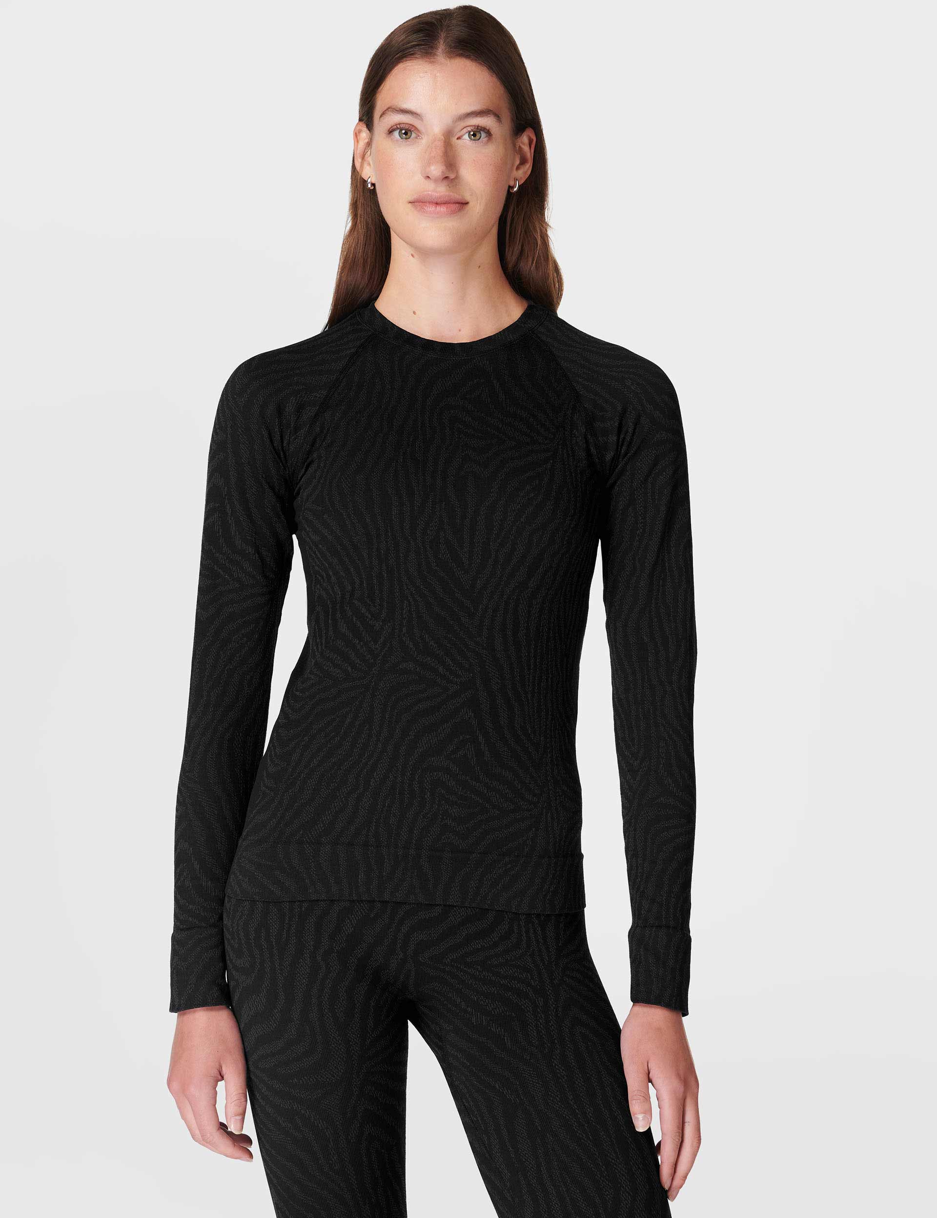 Animal Crew Neck Base Layer Top - Black Zebra Lines Jacquard for Men & Women | Warm Thermal Underwear for Winter, Outdoor Sports & Layering