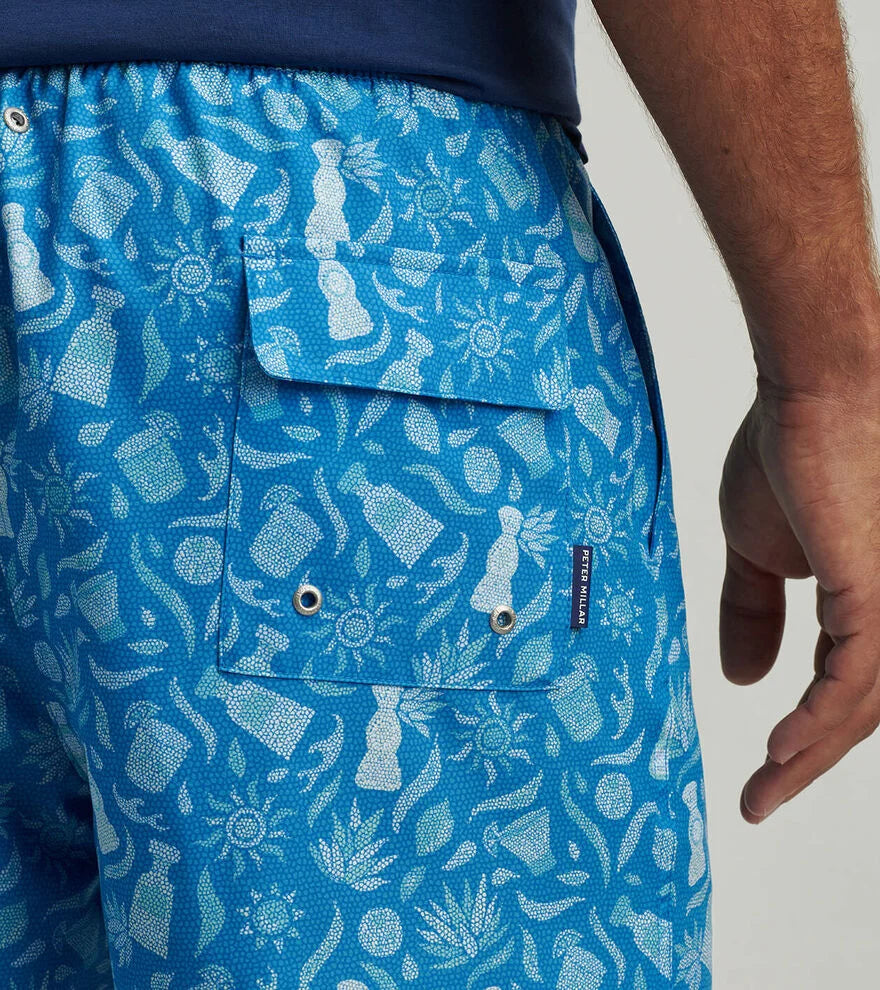 Peter Millar Men's 7 Inch Quick-Dry Swim Trunks - Blue Macaw Print - UPF 50+ Sun Protection - Perfect for Beach, Pool & Water Sports