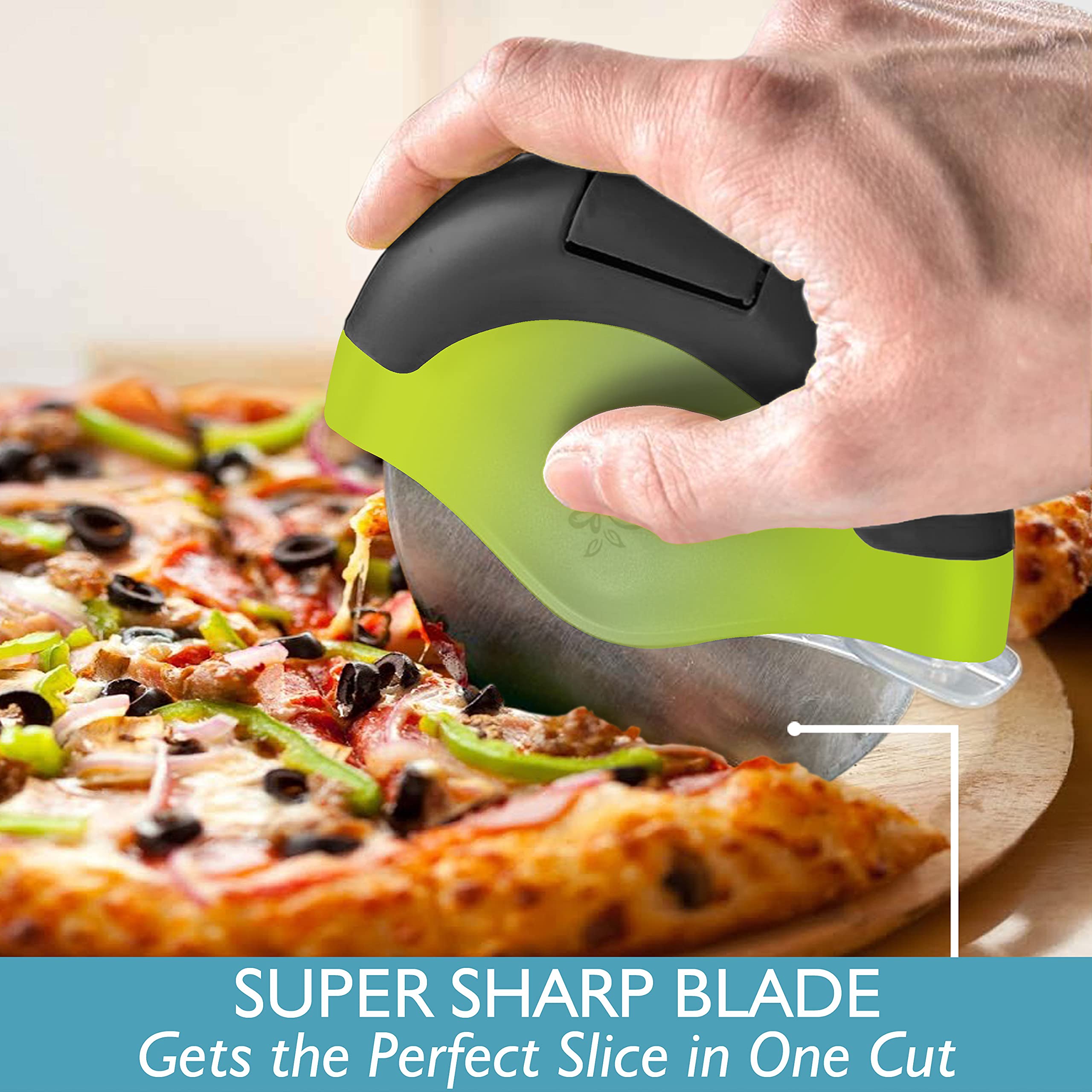 Premium Stainless Steel Pizza Cutter Wheel with Protective Cover - Super Sharp Blade, Ergonomic Non-Slip Grip - Heavy Duty, Dishwasher Safe - Perfect for Home Kitchens, Pizzerias & Parties