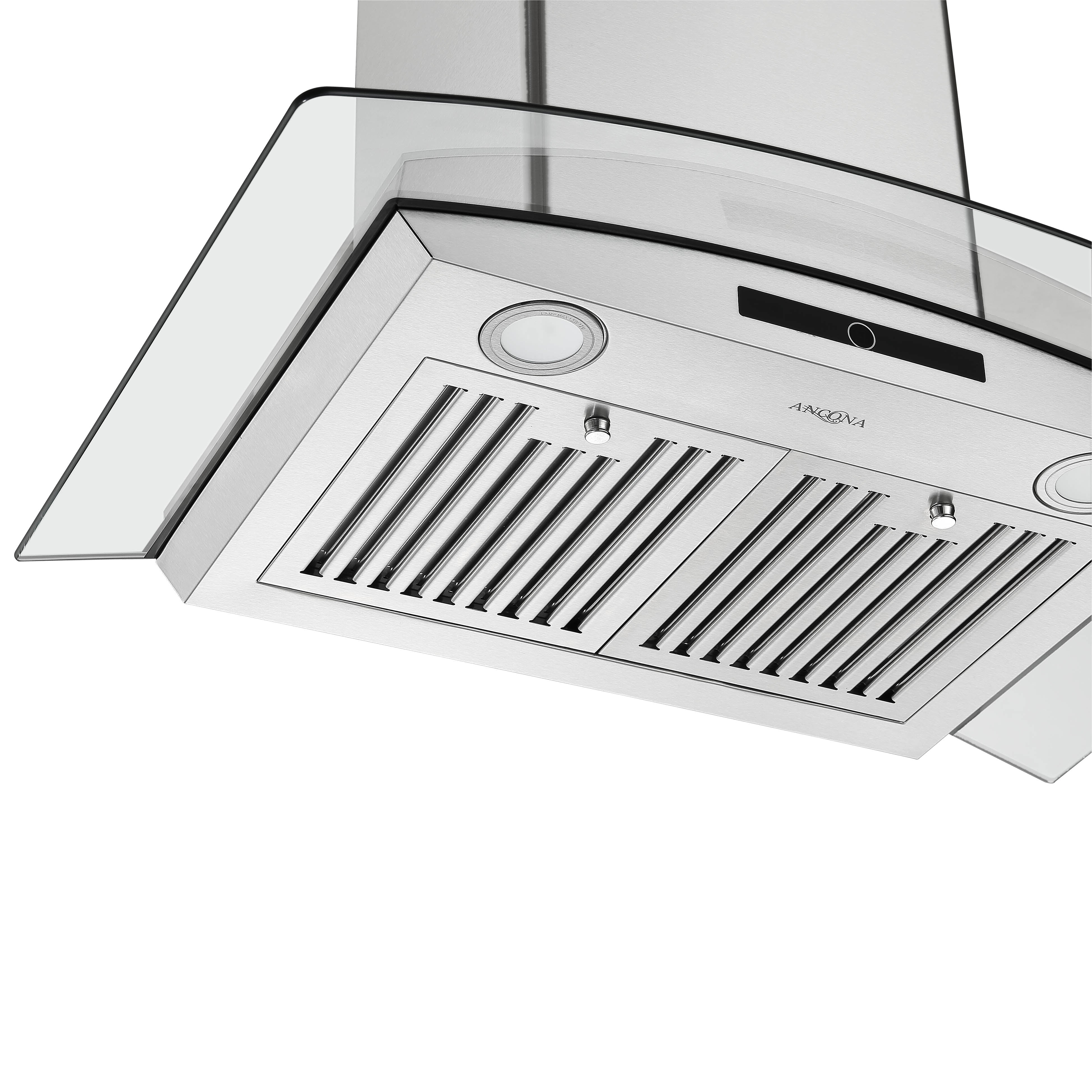 30 Inch Stainless Steel Convertible Wall Mount Range Hood with Glass Canopy - Perfect for Modern Kitchens, Open Shelving & Island Cooking Areas