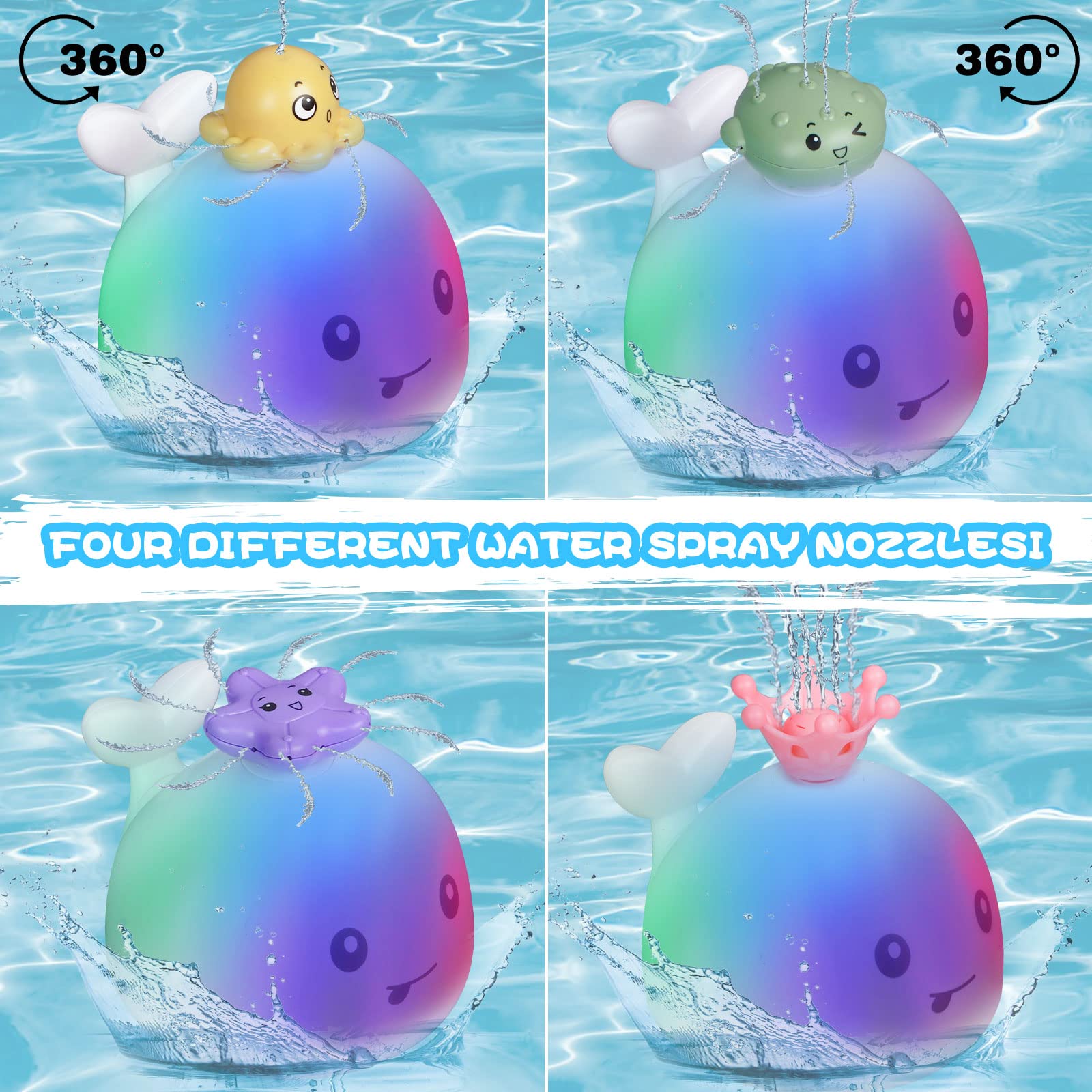 Whale Automatic Spray Light Up Bath Toy for Babies & Toddlers - Water Sprinkler Shower Toy for Bathtub, Pool & Bathroom Play - Fun Interactive Baby Bath Toys with LED Lights (Great for Sensory Play & Learning)