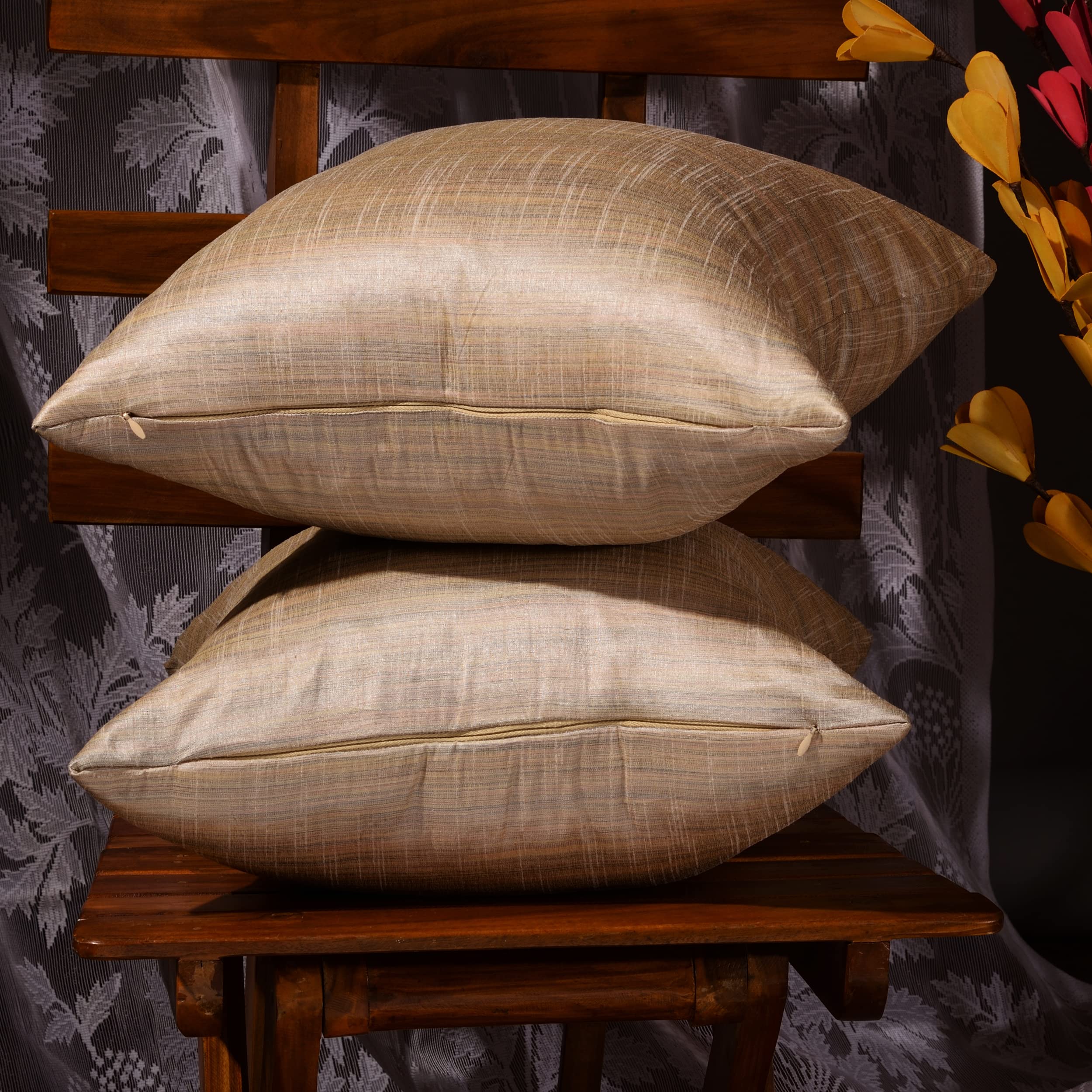 Boho Decorative Throw Pillows Set of 2 - 12x12 Inch Silk Solid Pillow Covers for Couch, Sofa & Bed - Cream Farmhouse Living Room Decor for Cozy Home, Bedroom & Guest House