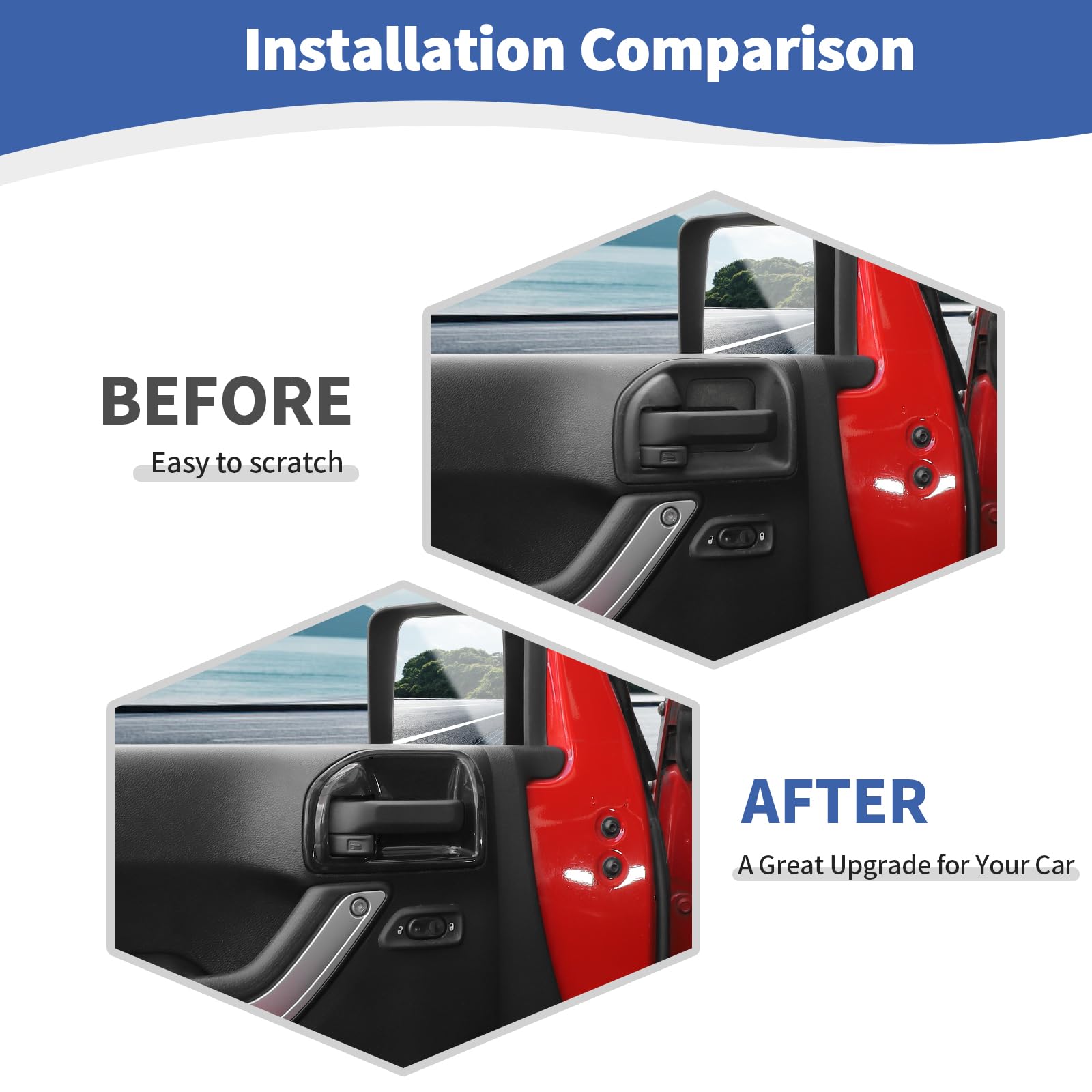 Jeep Wrangler JK JKU Inner Door Handle Cover Bowl Trim - Black Interior Accessories (4pcs) | Compatible with 2011-2017 Jeep Wrangler JK & JKU 4-Door Models | Perfect for Interior Protection & Style Upgrade