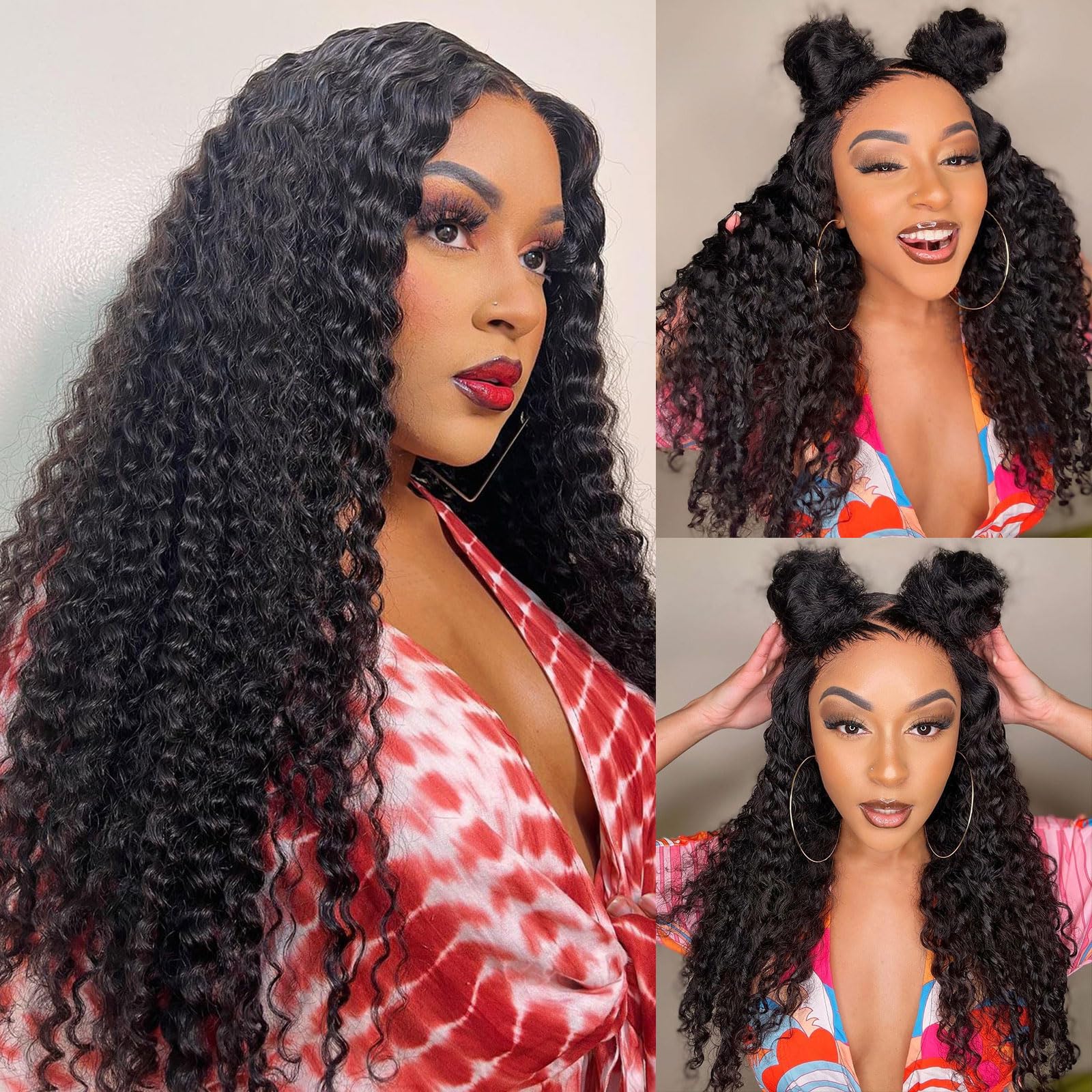 13x4 Deep Wave Lace Front Wigs Human Hair - 180% Density 26 Inch Glueless HD Transparent Lace Frontal Wig with Baby Hair & Pre-Plucked Hairline for Women | Natural Black | Perfect for Daily Wear, Cosplay & Special Occasions