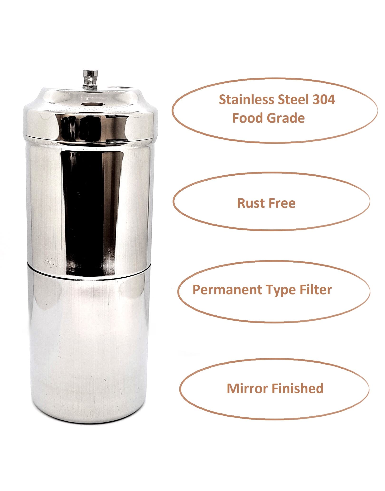 Stainless Steel South Indian Coffee Drip Maker - Reusable Phin Filter for 3-4 Cups (6.6 Oz/200ml) | SS304 Food Grade | Perfect for Camping, Travel & Home Brewing | Compact Decoction Coffee Dripper