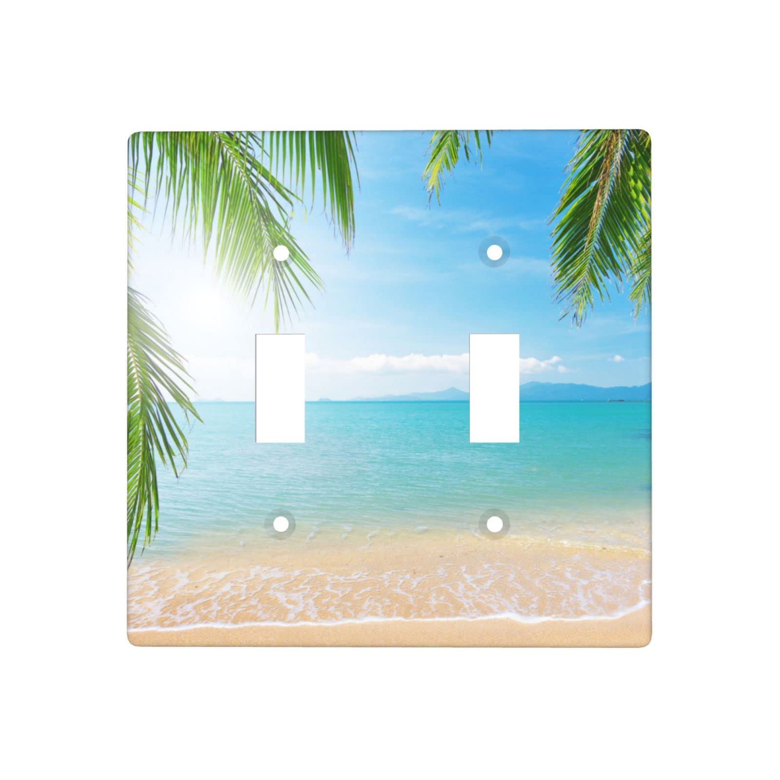 Seascape Ocean Beach Light Switch Cover - Decorative 2-Gang Wall Plate for Double Toggle Switch - Standard Size Light Switch Faceplate - Perfect for Coastal, Beach House & Nautical Home Decor