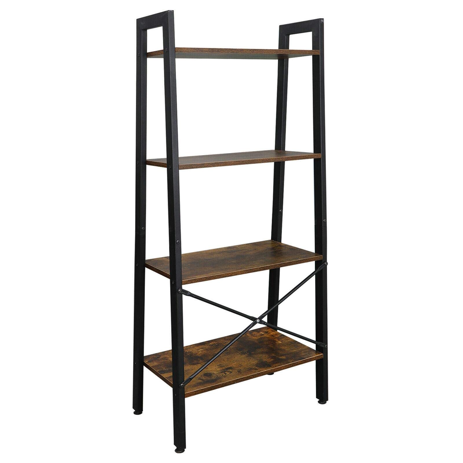 4-Tier Vintage Ladder Shelf - Wooden Storage Rack & Bookshelf for Home Decor, Plant Display, Book Organization | Perfect for Living Room, Bedroom, Office & Entryway Storage Solutions