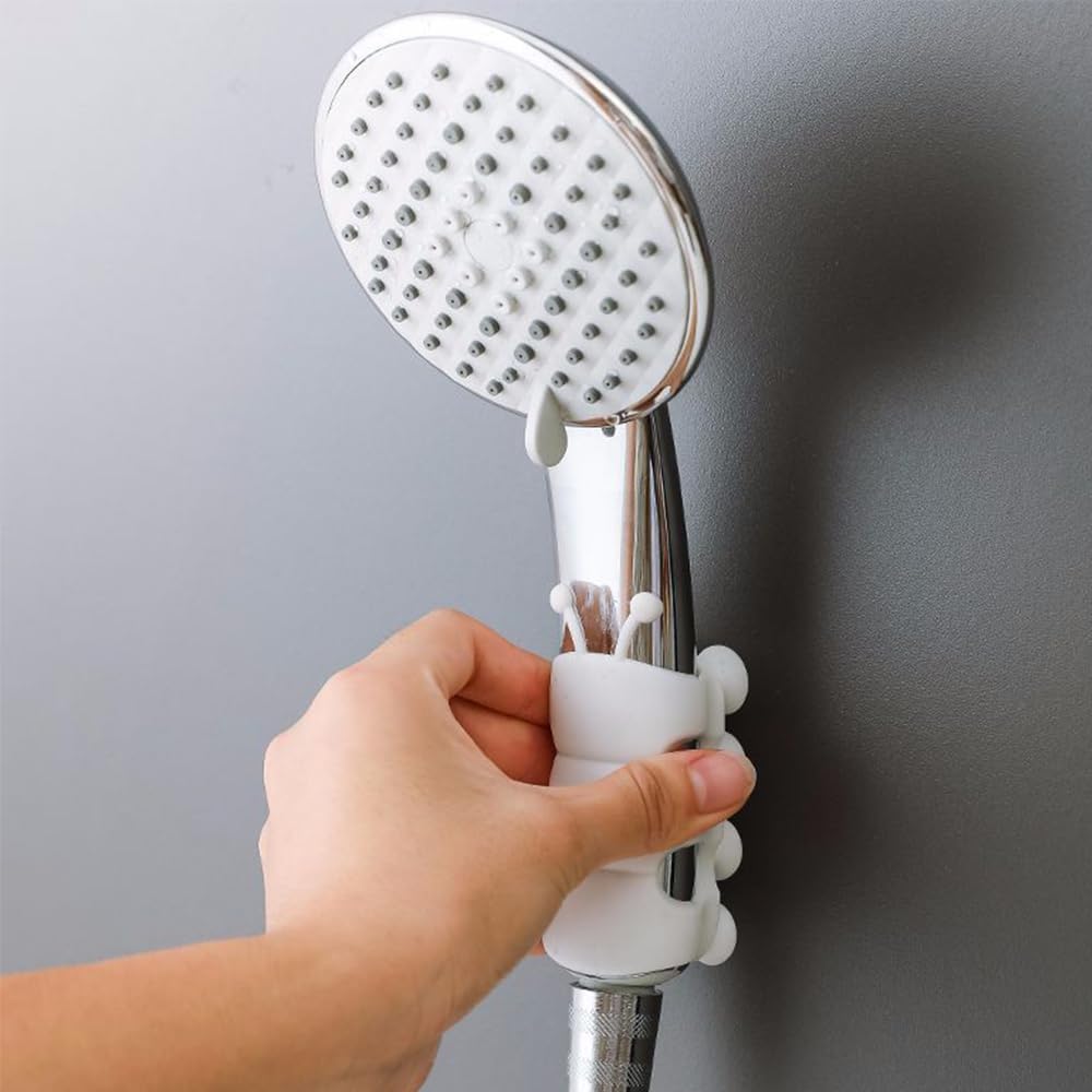 Upgraded Universal Silicone Shower Head Holder - Strong Suction Cup & Adhesive Wall Mount, No Drilling Required - Relocatable Bathroom Organizer for Handheld Showerheads (White, 1PC) - Perfect for Small Bathrooms, Apartments & RVs