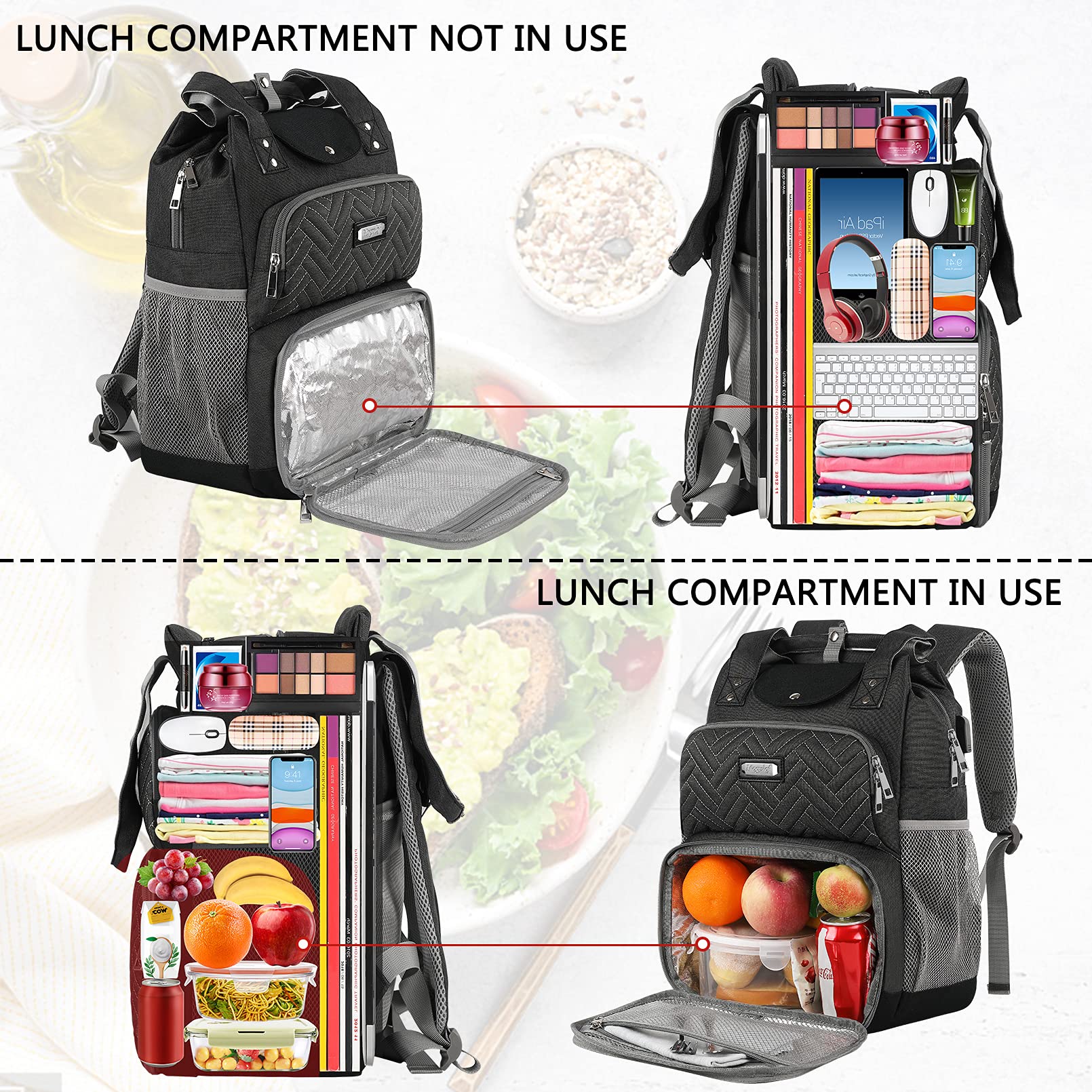 Mogplof Insulated Lunch Backpack for Women - 15.6 Inch Water-Resistant Lunch Bag with USB Charging Port & RFID Pockets - Work, Office, Picnic & Travel Lunch Box Backpack with Laptop Compartment - Perfect for Commuting, Hiking & Outdoor Activities
