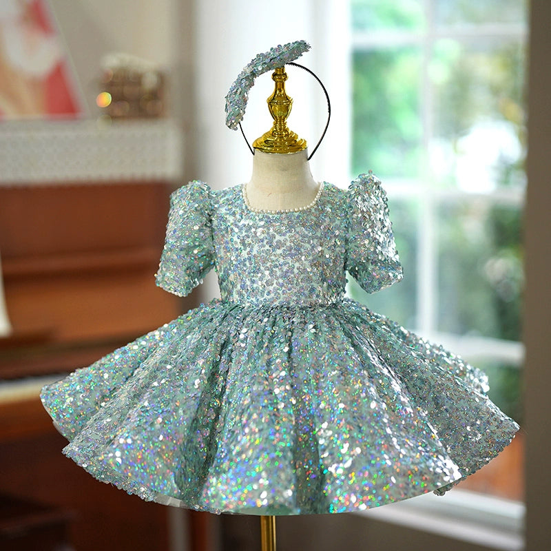 Elegant Baby Green Sequin Pageant Dress for Toddlers - Girls' Birthday Party, Beauty Contest & Special Occasion Outfit