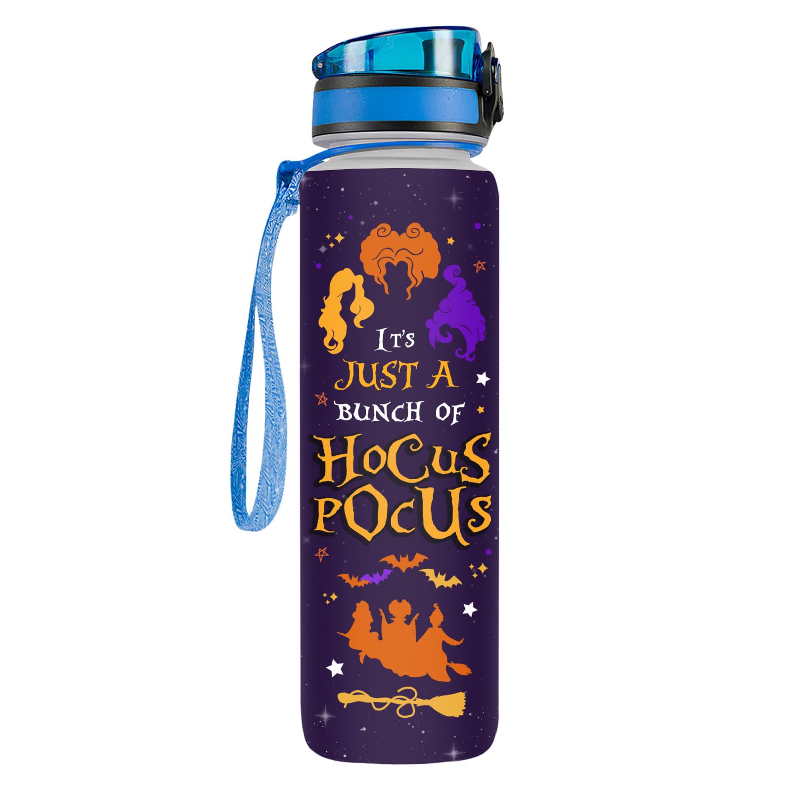 Hocus 32 Oz Insulated Water Bottle with Time Marker - Motivational Movie Character Design - Perfect for Gym, Hiking & Work - Great Gift for Movie Lovers