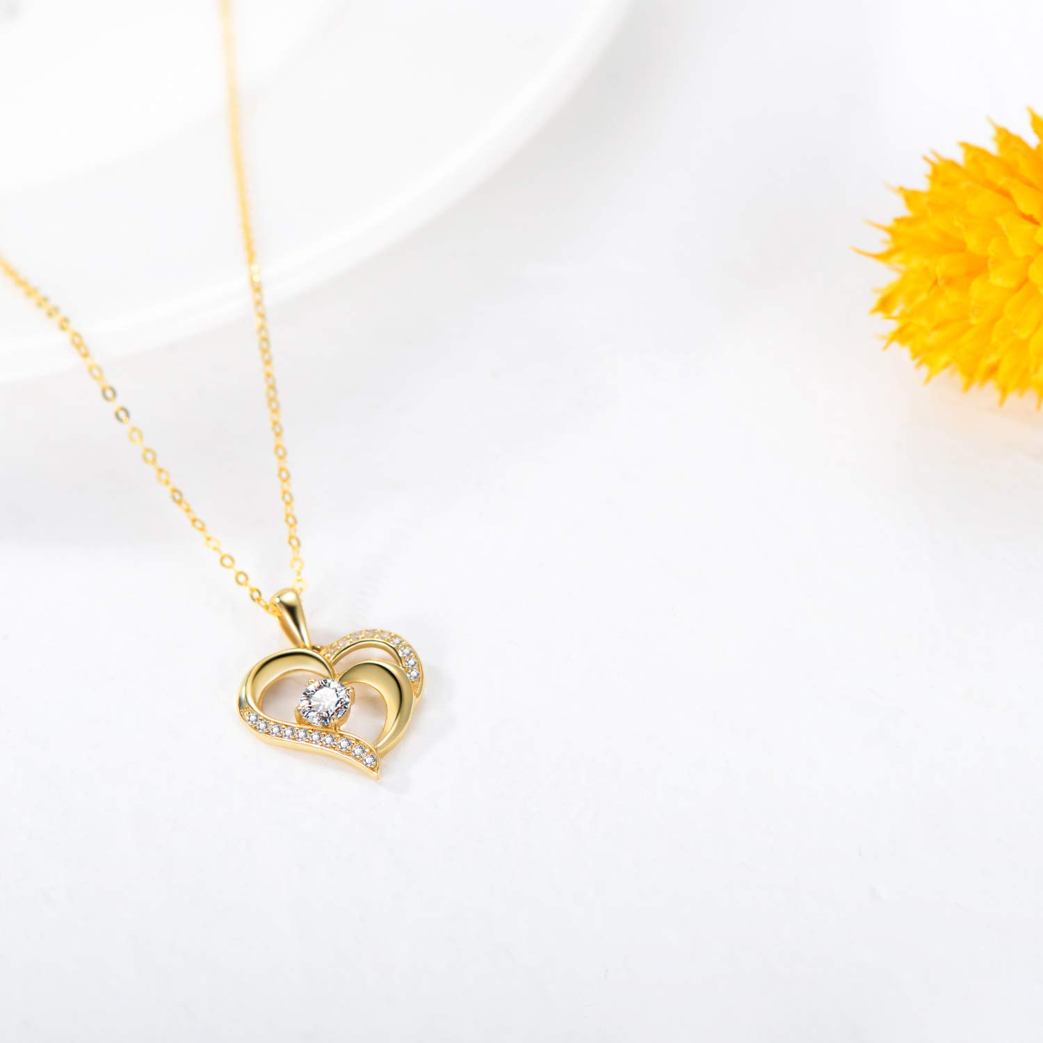 14K Solid Gold Heart Necklace for Women - Real Gold Double Love Hearts Pendant with 16-18 Inch Chain | Elegant Jewelry Gift for Mom, Wife, Girlfriend | Perfect for Anniversaries, Valentine's Day & Special Occasions