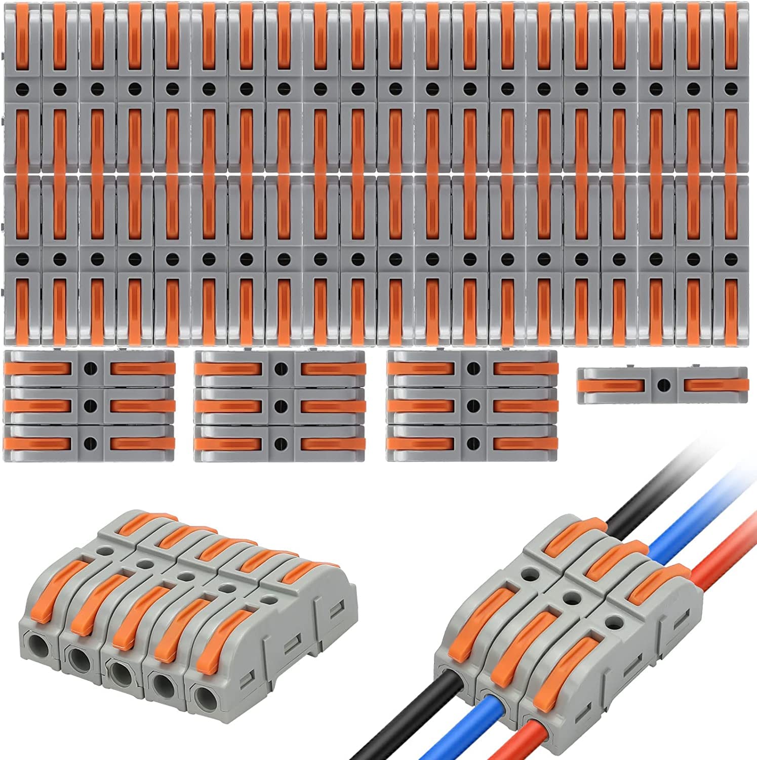 Linkstyle Lever Wire Connectors Kit - 50 Pcs Electrical Wire Nuts, Compact Push-in Splicing Connectors (2/3/4/6 Port) for Home Wiring, DIY Electrical Projects & Appliance Repairs