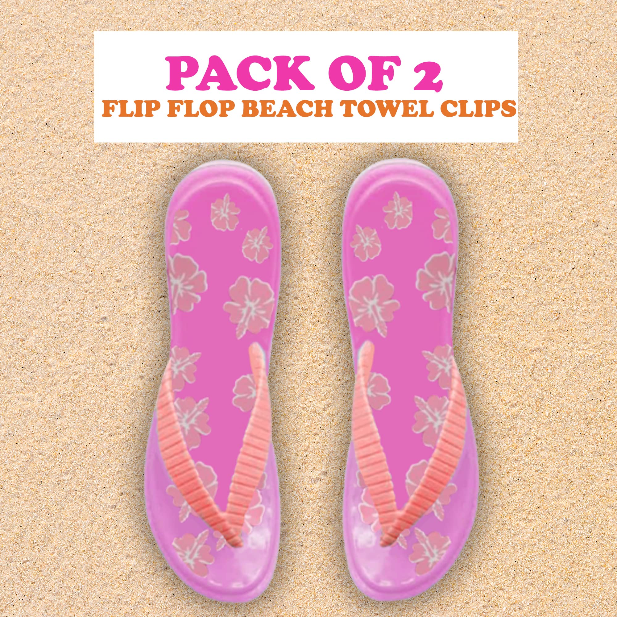 PERFORMORE 2-Pack Flip Flop Beach Towel Clips - Secure Portable Towel Holder for Beach, Pool, Boat & Lounge Chairs - Waterproof Patio Deck Accessories (Pink) | Perfect for Vacation, Cruise & Outdoor Relaxation