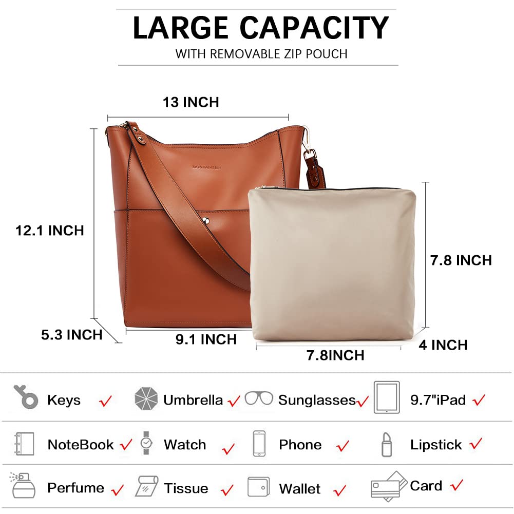 BOSTANTEN Women's Leather Designer Handbag - Stylish Tote Purse & Shoulder Bucket Bag for Work, Travel & Everyday Use