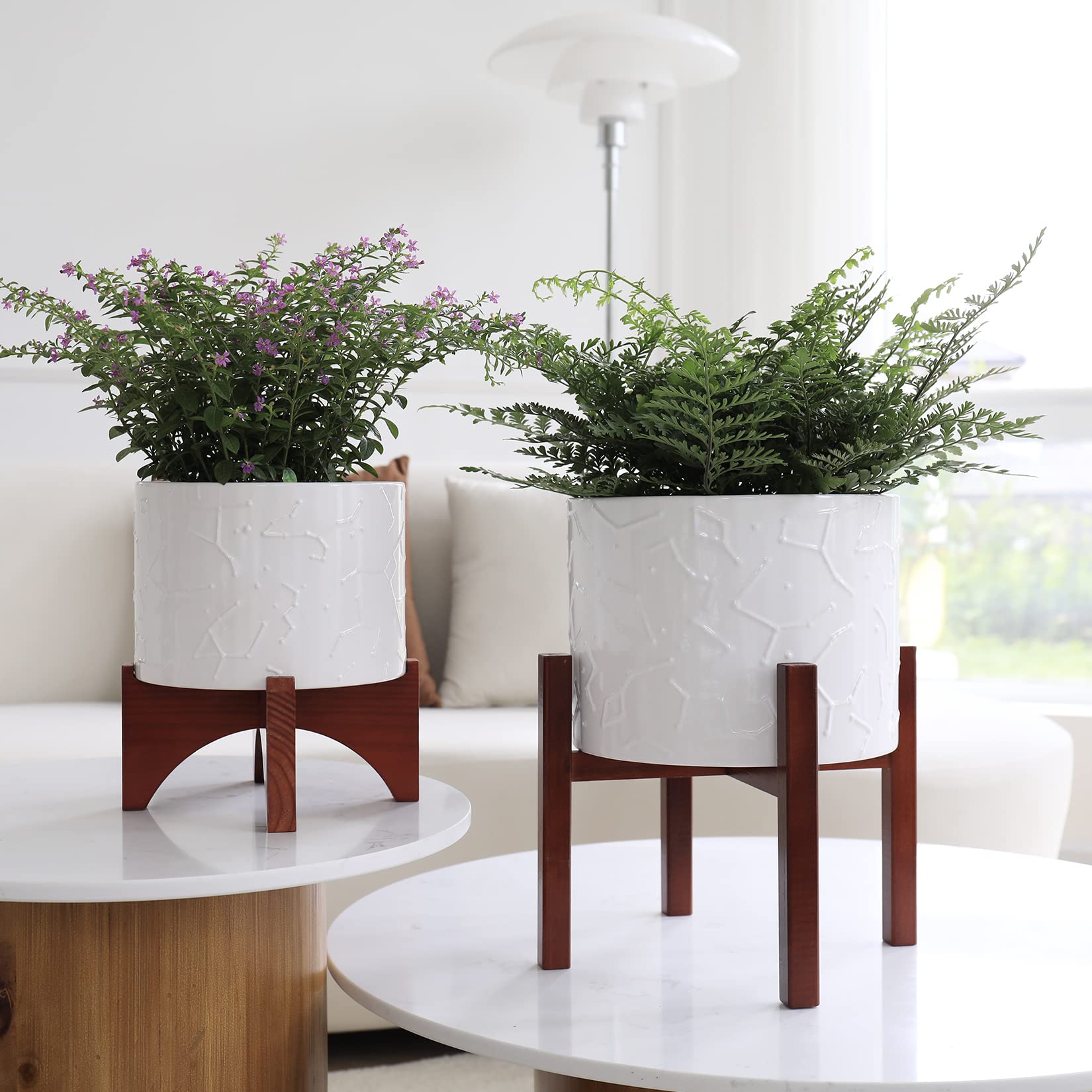 LA JOLIE MUSE 8 Inch Ceramic Flower Pots with Stand - Modern Indoor Planters for Home Decor, Office Desk, Living Room & Garden Plants (Set of 1)