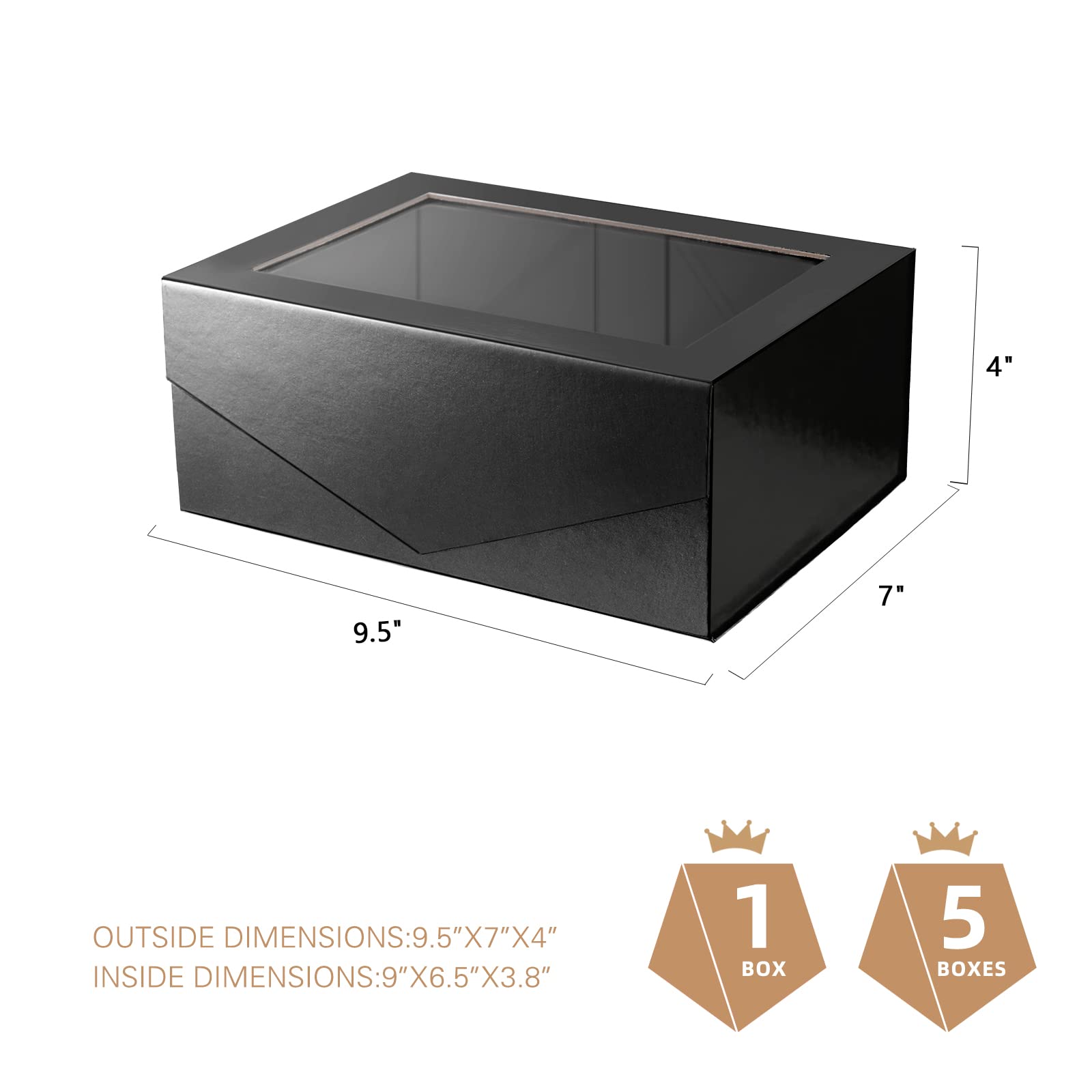 Premium Black Gift Box with Clear Window - 9x6.5x3.8 Inches Magnetic Closure Present Box Includes Ribbon & Card - Groomsmen Proposal Box, Birthday Gifts, Wedding Favors, Jewelry Packaging - Elegant Glossy Finish for Special Occasions