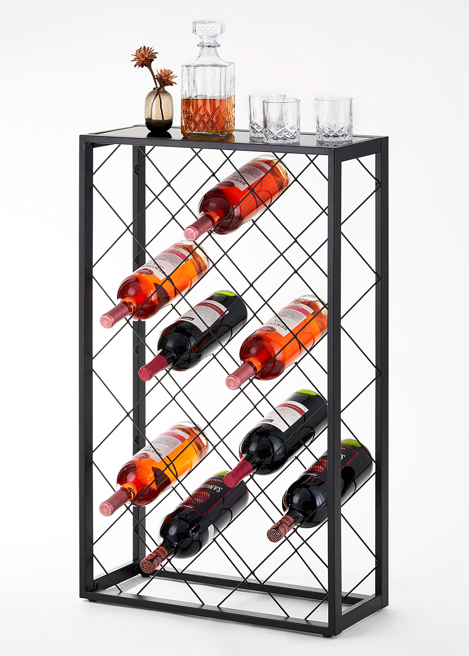 1.75L Magnum Wine Rack for Champagne, Prosecco & Large Bottles - 23 Bottle Capacity, Black - Perfect for Wine Cellars, Bars & Home Decor