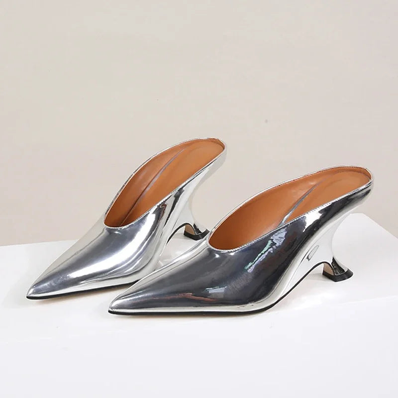 Eilyken Women's Pointed Toe Slippers - Designer Shallow Wedge High Heel Mules for Banquet & Party | Comfortable House Shoes for Women | Perfect for Evening Events, Weddings & Special Occasions