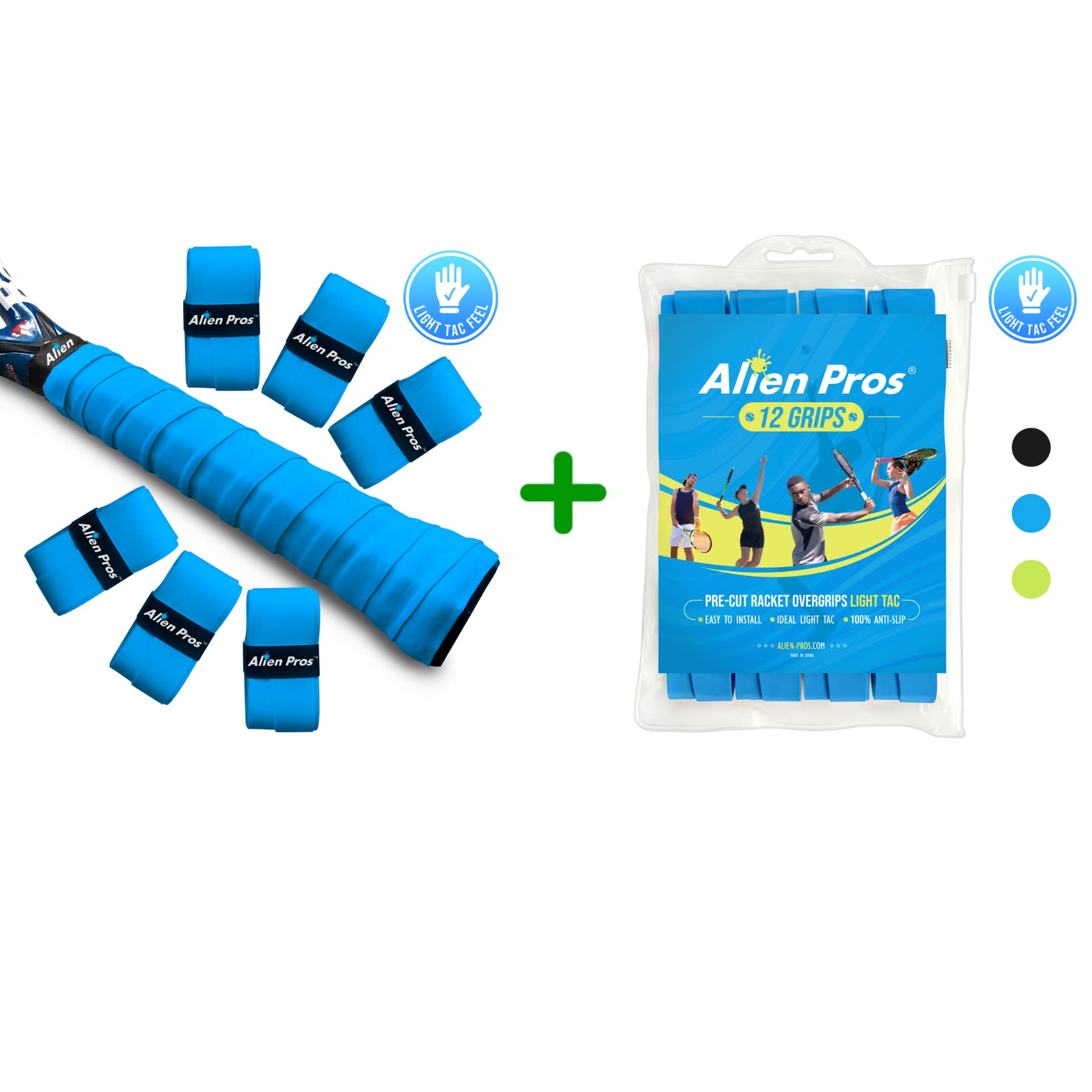 ALIEN PROS 18 Pack Blue Tennis Racket Grip Tape – Precut, Light Tac Feel, Durable Tennis Grip for Enhanced Performance on Court