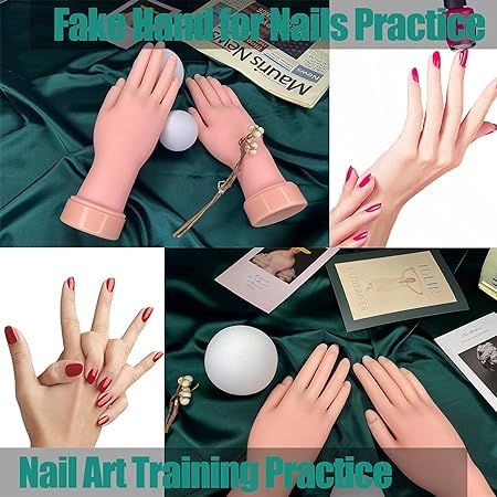 Professional Acrylic Nail Practice Hand - Flexible Movable Fake Hand for Nail Art Training & Manicure Practice - Ideal for Beginners & Nail Technicians (Pack of 1) - Perfect for Salon Practice, Home Training & Nail Certification Prep