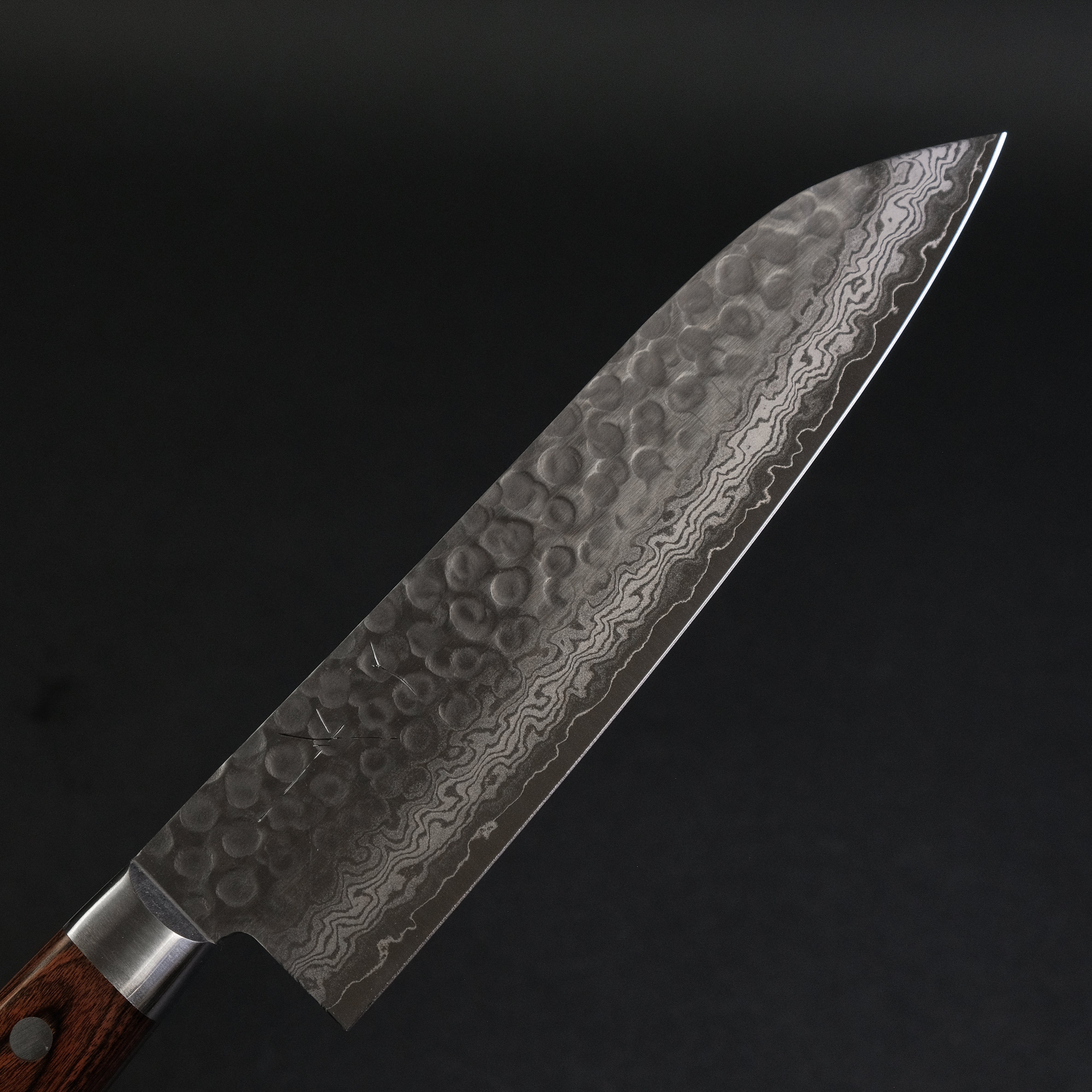 Hitohira HG Tsuchime Damascus Santoku Knife 185mm - Japanese Chef Knife with Imitation Mahogany Handle - Perfect for Slicing, Dicing, and Chopping Vegetables, Meat, and Fish