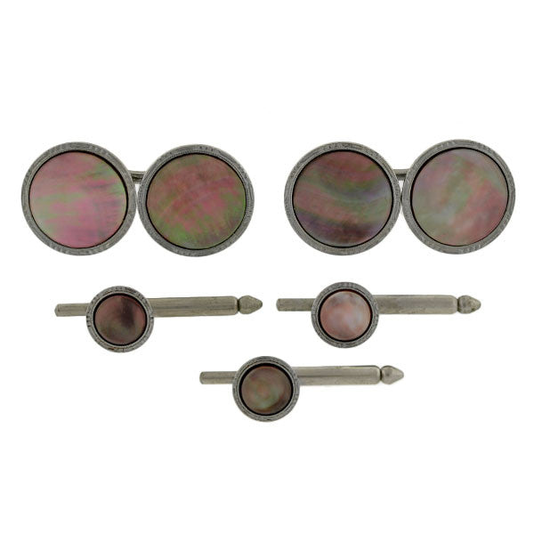 KREMENTZ HERALDIC Silver Plated Mother of Pearl Cufflinks Set for Men - Elegant Dress Accessories for Weddings, Business Meetings & Formal Events