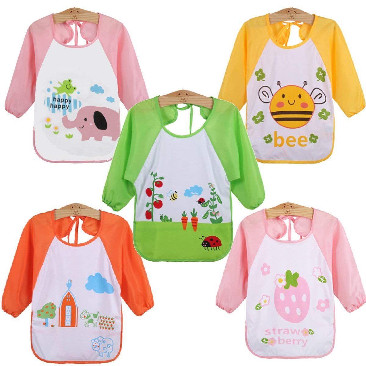 Haimoburg 5-Pack Waterproof Long Sleeve Baby Bibs for 6-36 Months - Soft, Durable & Adjustable for Messy Meals, Painting & Playtime