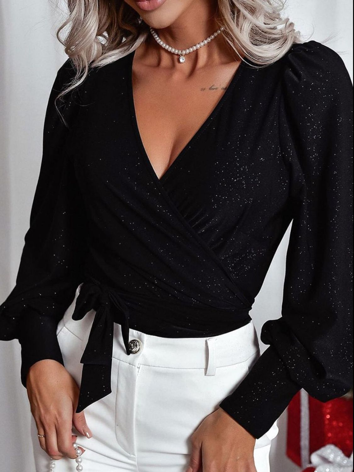 Sparkle Long Sleeve Blouse for Women - Elegant Shiny Party Top | Perfect for Holiday Parties, Date Nights & Special Occasions