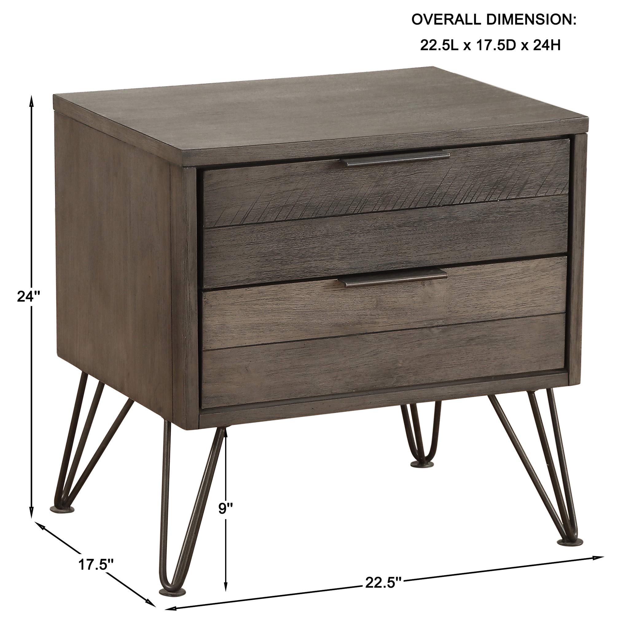 Lexicon Leavitt 2-Drawer Nightstand with Storage, Gray Wooden Bedside Table - Perfect for Bedroom, Living Room, or Guest Room