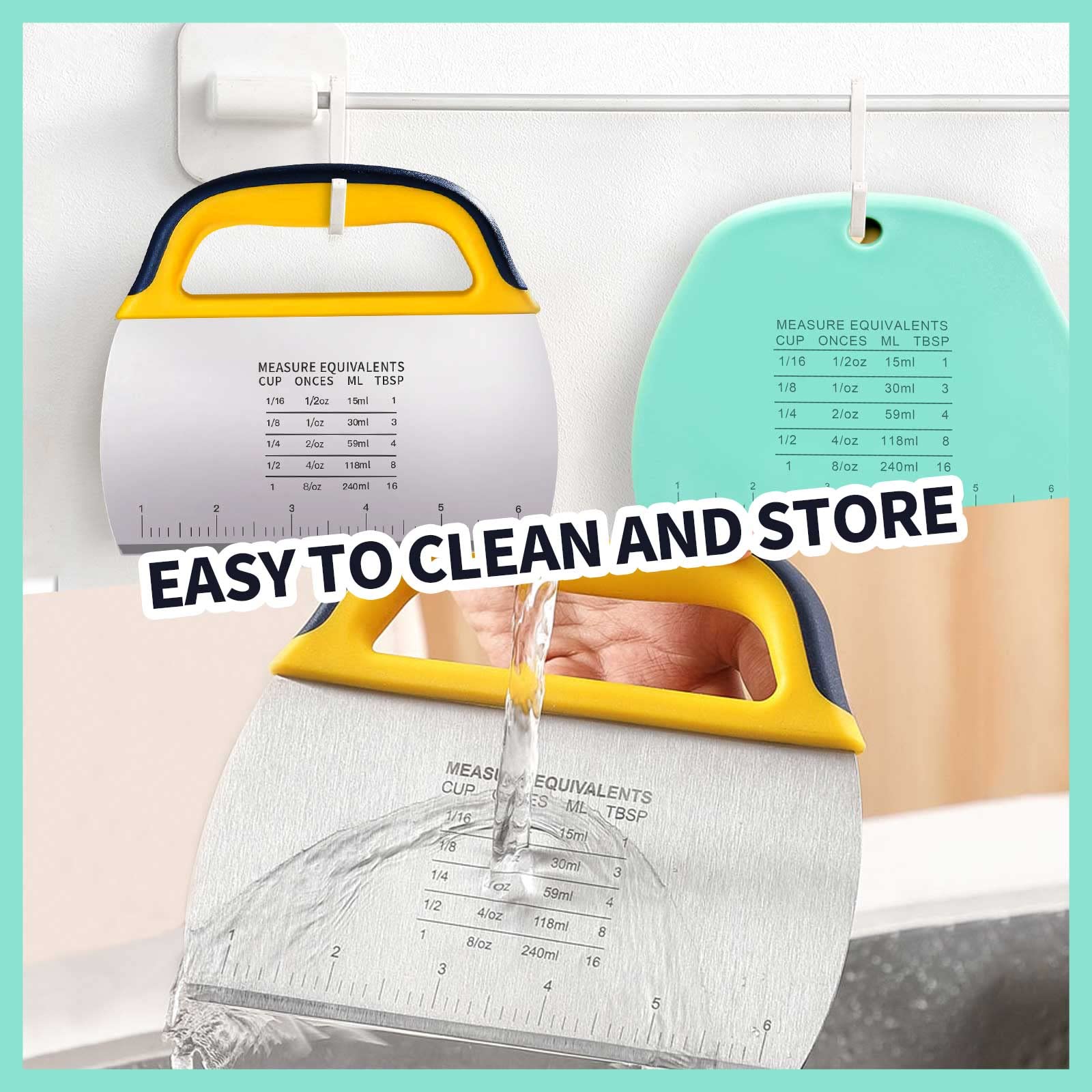 Stainless Steel Dough Scraper 2-Pack with Ergonomic Grip - Plastic Dough Cutter with Measuring Scale - Multi-Purpose Baking Tool for Pizza, Pastry, Bread & Cake - Perfect for Home Bakers & Professional Kitchens