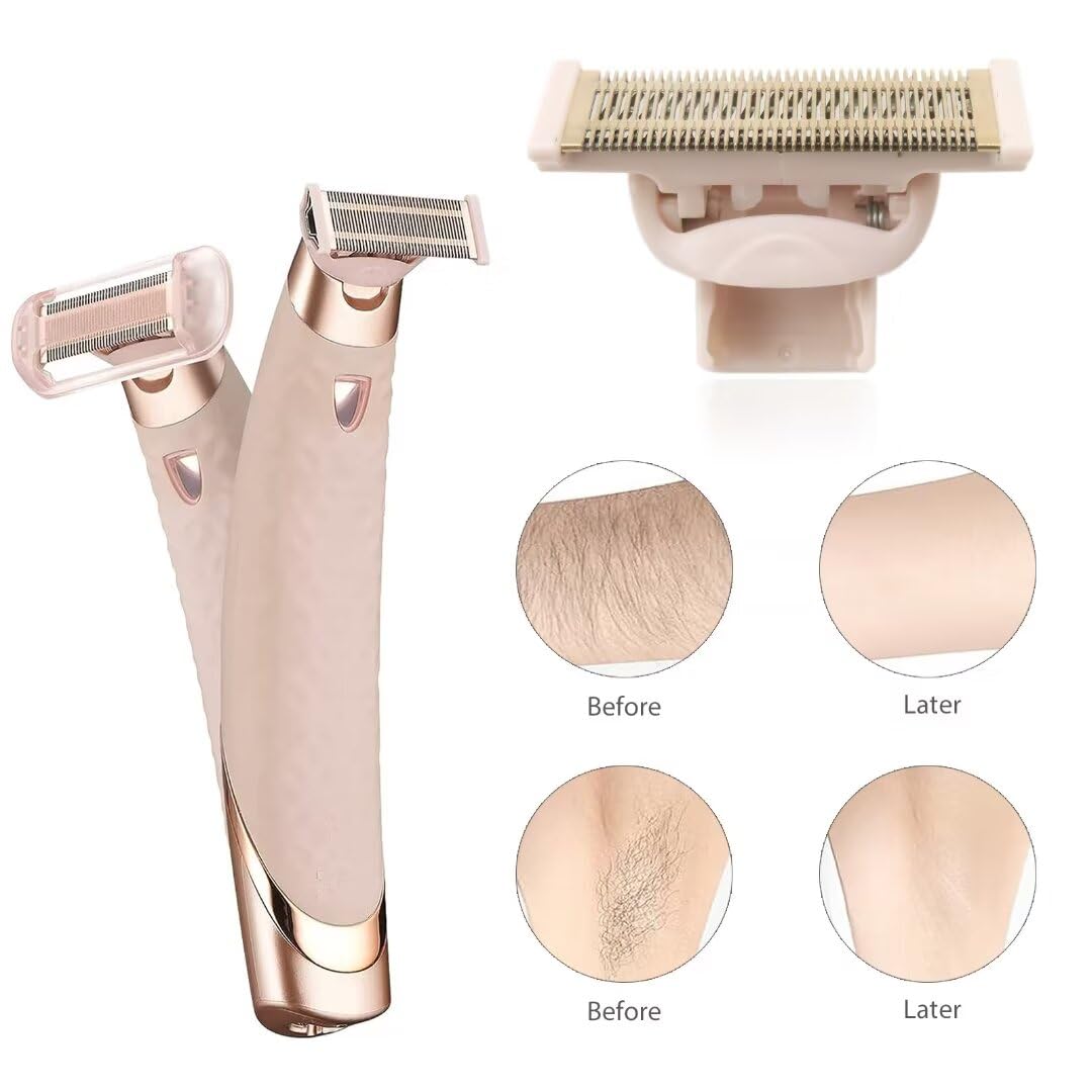 2 Pack Replacement Heads for Finishing Touch Flawless Women's Shaver & Trimmer - Compatible with Rechargeable Lady Shavers - Includes Cleaning Brush by BLUE ELF - Perfect for Smooth Legs, Underarms & Bikini Line