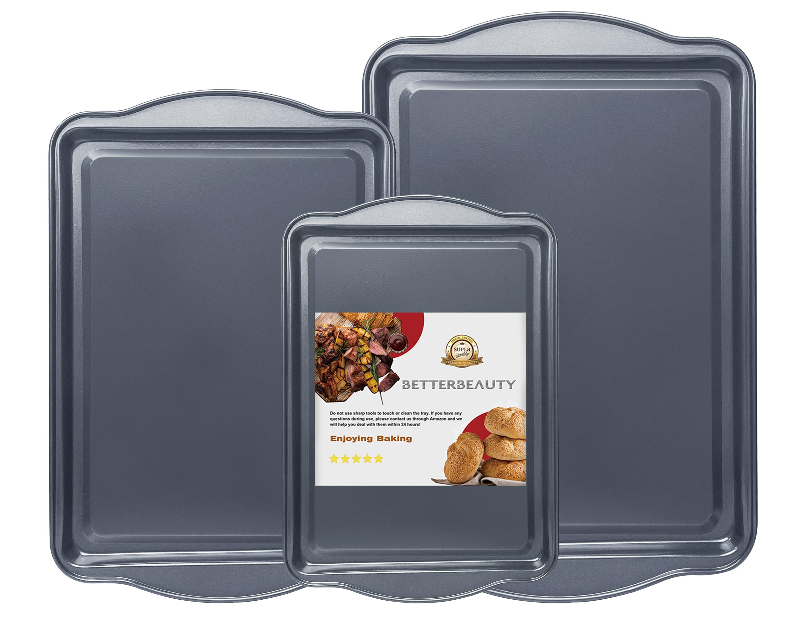 Nonstick Cookie Baking Sheets Set of 3 - Half, Jelly Roll & Quarter Size Baking Pans with Wide Edges | Dishwasher Safe & Easy Clean Bakeware for Cookies, Cakes & Pastries | Perfect for Home Baking, Holiday Treats & Commercial Kitchens