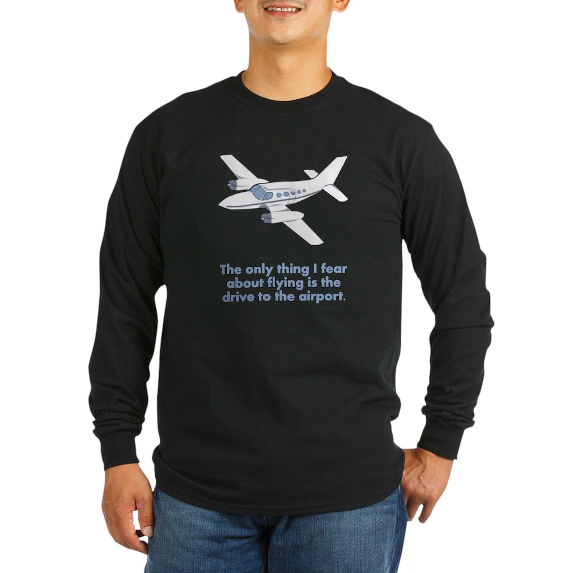 Airplane Fear Long Sleeve Dark T-Shirt for Men | Comfortable Crewneck Tee for Travel Enthusiasts & Aviators | Perfect for Flying, Airplane Gifts & Aviation Lovers