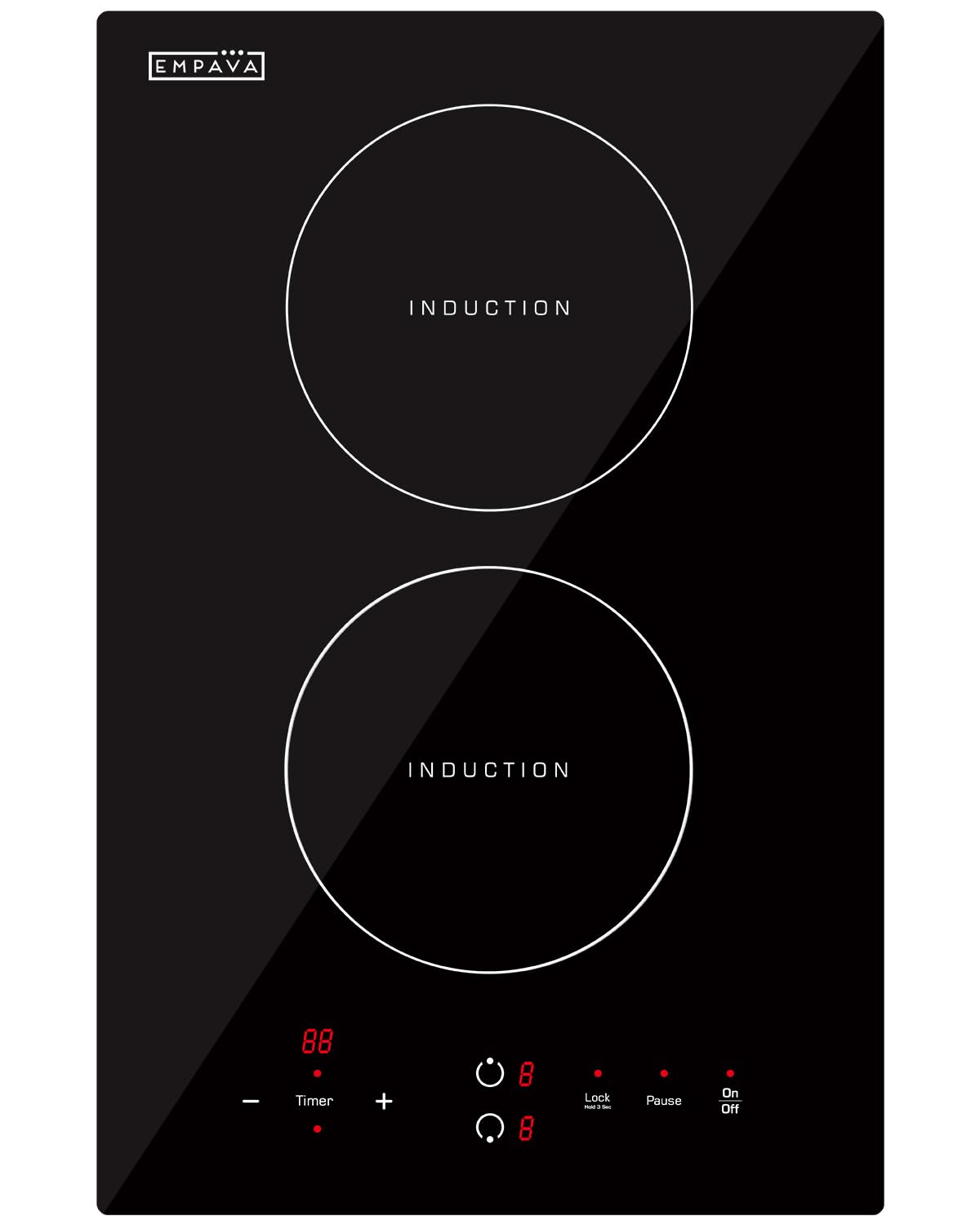 Empava 12 Inch Electric Induction Cooktop - 2 Burners, Smooth Glass Surface, 120V, Black - Perfect for Home Kitchen, RV, Dorm & Small Spaces