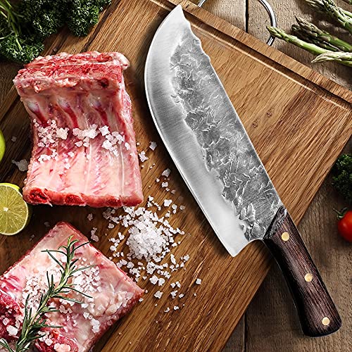 Premium Hand-Forged Meat Cleaver - Heavy Duty Butcher Knife for Cutting Meat, Fish, and Fruits | Professional Kitchen Knife for Cooking & Food Prep | Durable Chef Cleaver by KKZY (1xKnife) - Perfect for Home Kitchens, Butcher Shops, and Outdoor BBQ