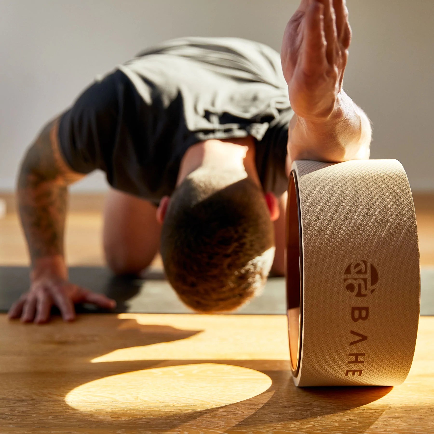 BAHE Yoga Wheel for Back Stretching & Flexibility - 28x12cm Regular Size in Dusty Beige | Perfect for Yoga, Pilates, Back Pain Relief & Home Workouts