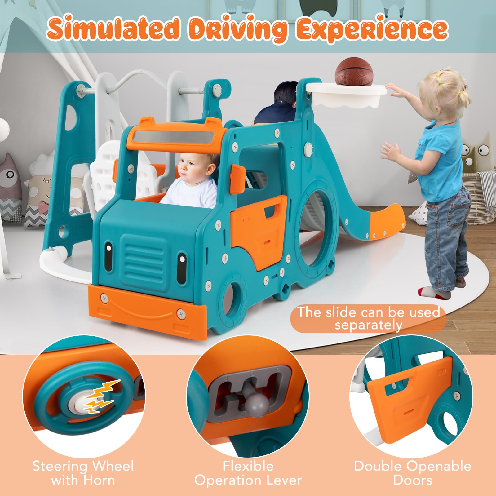 Costzon 6-in-1 Toddler Slide and Swing Set with Basketball Hoop & Crawling Tunnel - Indoor/Outdoor Kids Climber Playset for Boys & Girls Ages 1-5 - Perfect Backyard Playground Gift for Birthdays & Holidays (Great for Outdoor Play, Exercise & Early Childhood Development)