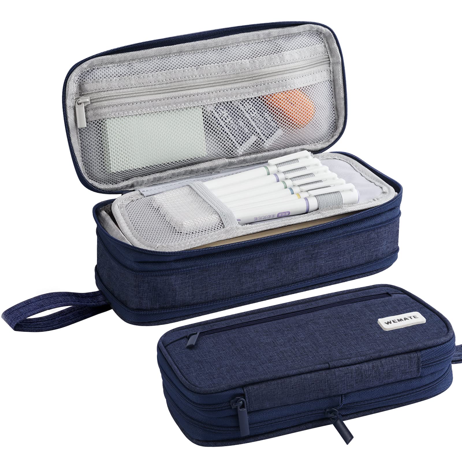 WEMATE Large Foldable Pencil Case with Zipper Compartments & Handle - Stylish Pencil Pouch for Adults, Office & School Supplies Organizer - Perfect for Work, College, and Art Storage