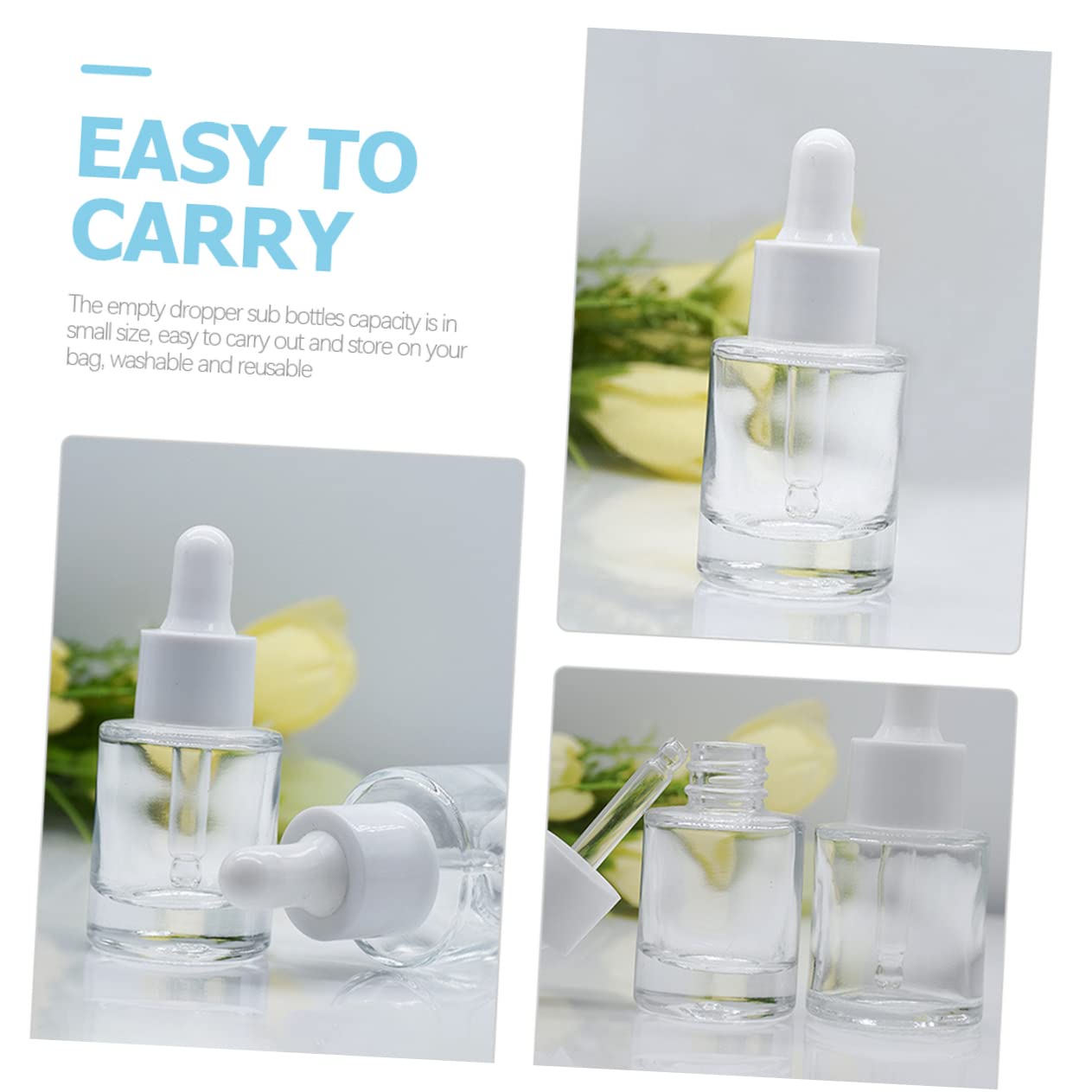 6-Piece Refillable Glass Lotion Bottles with Eye Droppers - Essential Oil Vials, Perfume Dropper Bottles for Travel, DIY & Aromatherapy - Perfect for Skincare, Home Spa & On-the-Go Use