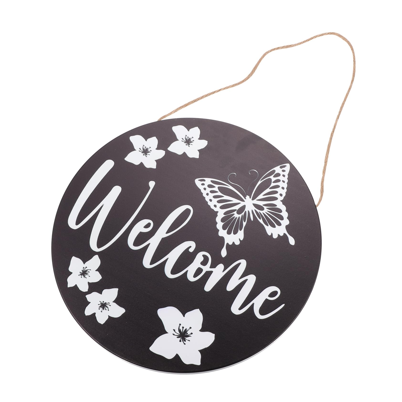 Artibetter Wooden Butterfly Wreath - Metal and Wood Round Disc Hanging Door Sign for Home Entrance, Welcome Decor for Spring, Summer, Wedding, Porch & Front Door Decoration