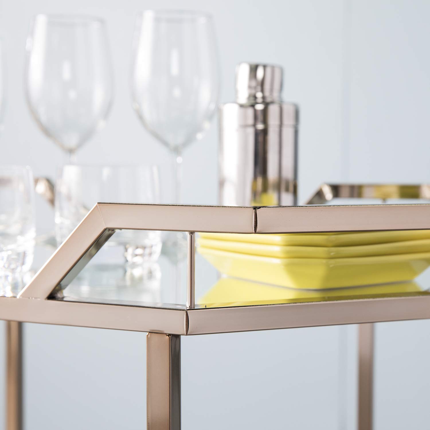 SEI Furniture Ari Art Serving Cart with Mirror - Champagne Gold - Rolling Bar Cart for Kitchen, Living Room, or Dining Room - Perfect for Entertaining, Storage, and Home Decor (AMZ1102ZH)
