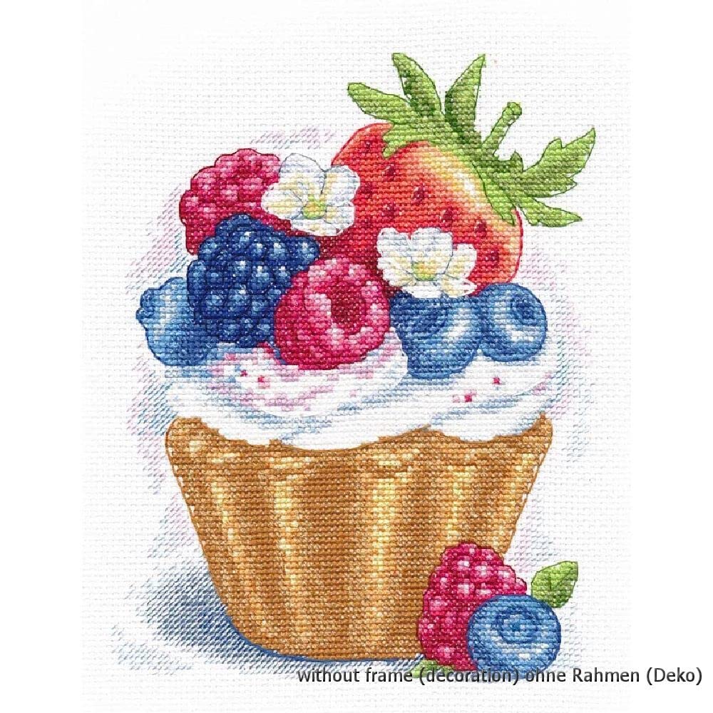 MARUSSIA Oven Berry Dessert Counted Cross Stitch Kit - 16x20cm Embroidery Kit for Beginners - Perfect for Home Decor, DIY Crafts & Gift Giving