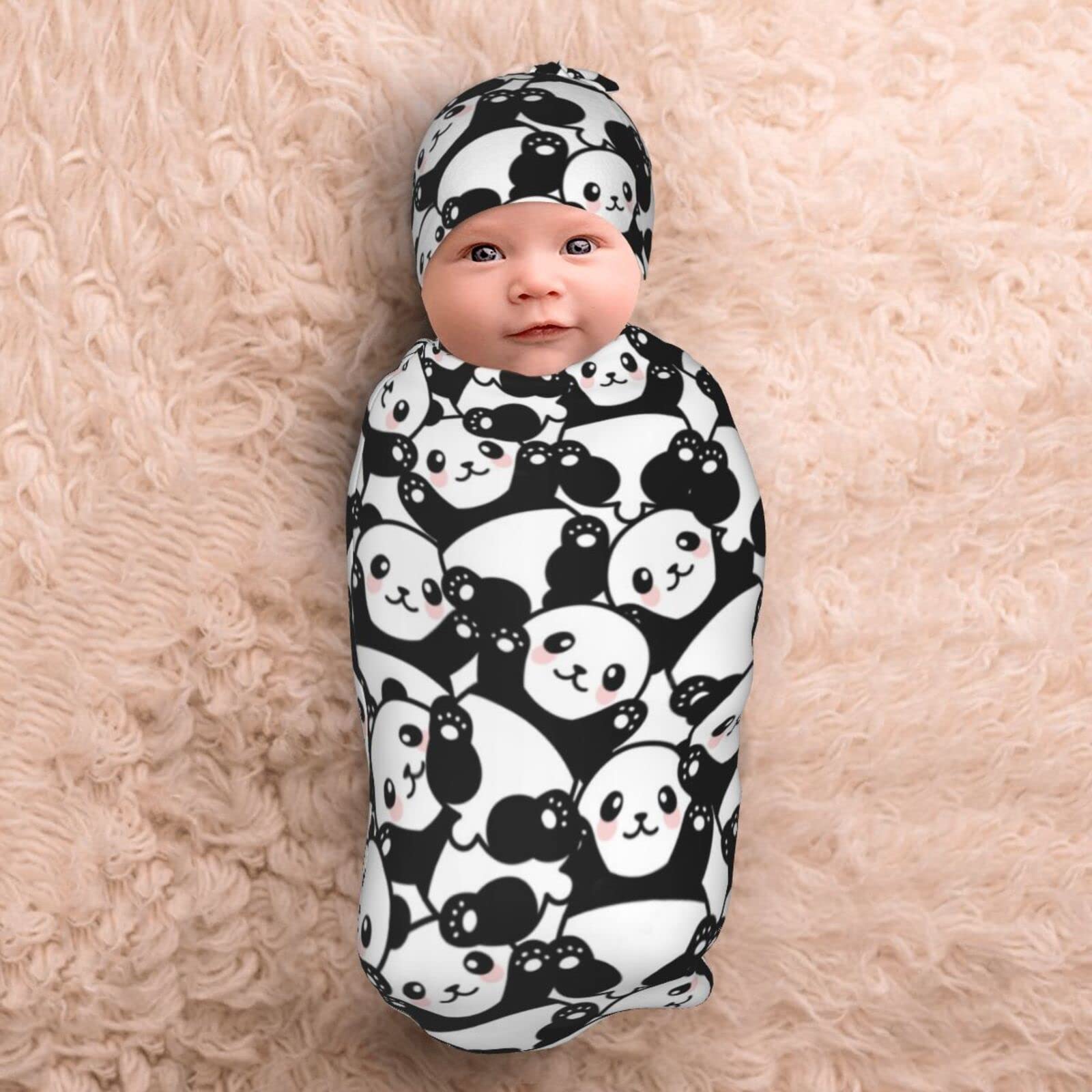 Soft Panda Baby Swaddle Blankets & Beanie Hat Set - Cute Newborn Wrap Blankets for Infant Boys & Girls - Perfect Baby Shower Gift & Cozy Nursery Essential